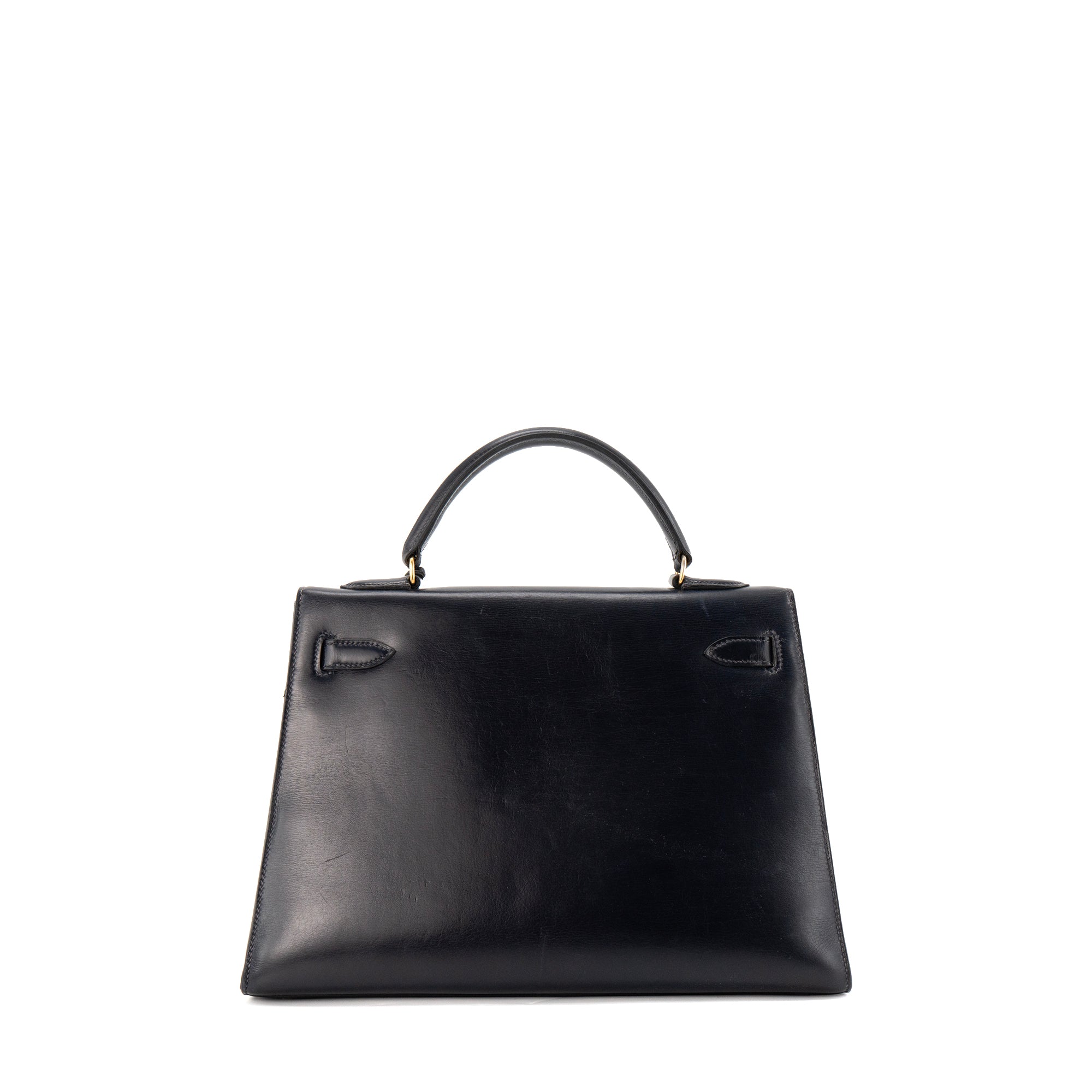 HERMÈS - Sac à main Kelly 32 Hermès en cuir box bleu marine vintage