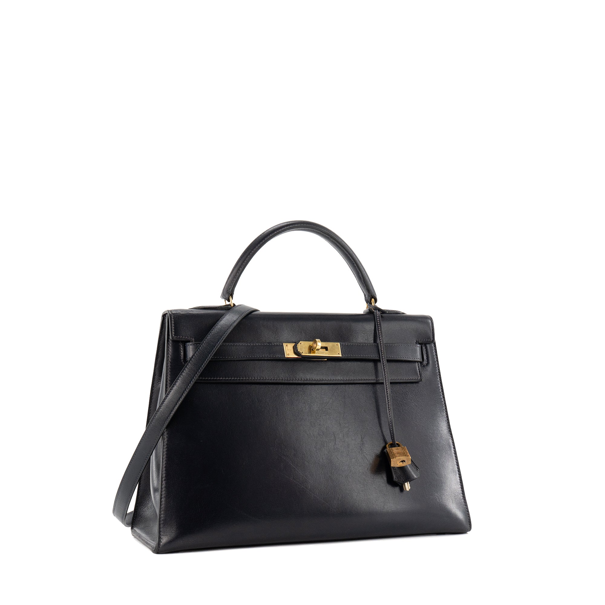 HERMÈS - Sac à main Kelly 32 Hermès en cuir box bleu marine vintage