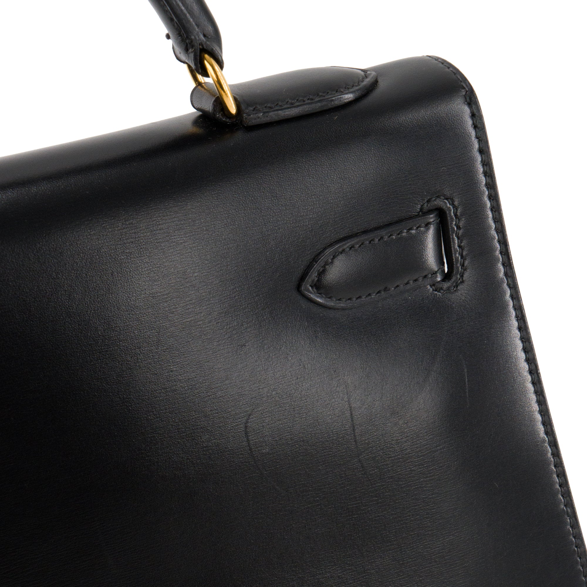 HERMÈS - Sac à main Kelly 32 Hermès en cuir box noir vintage