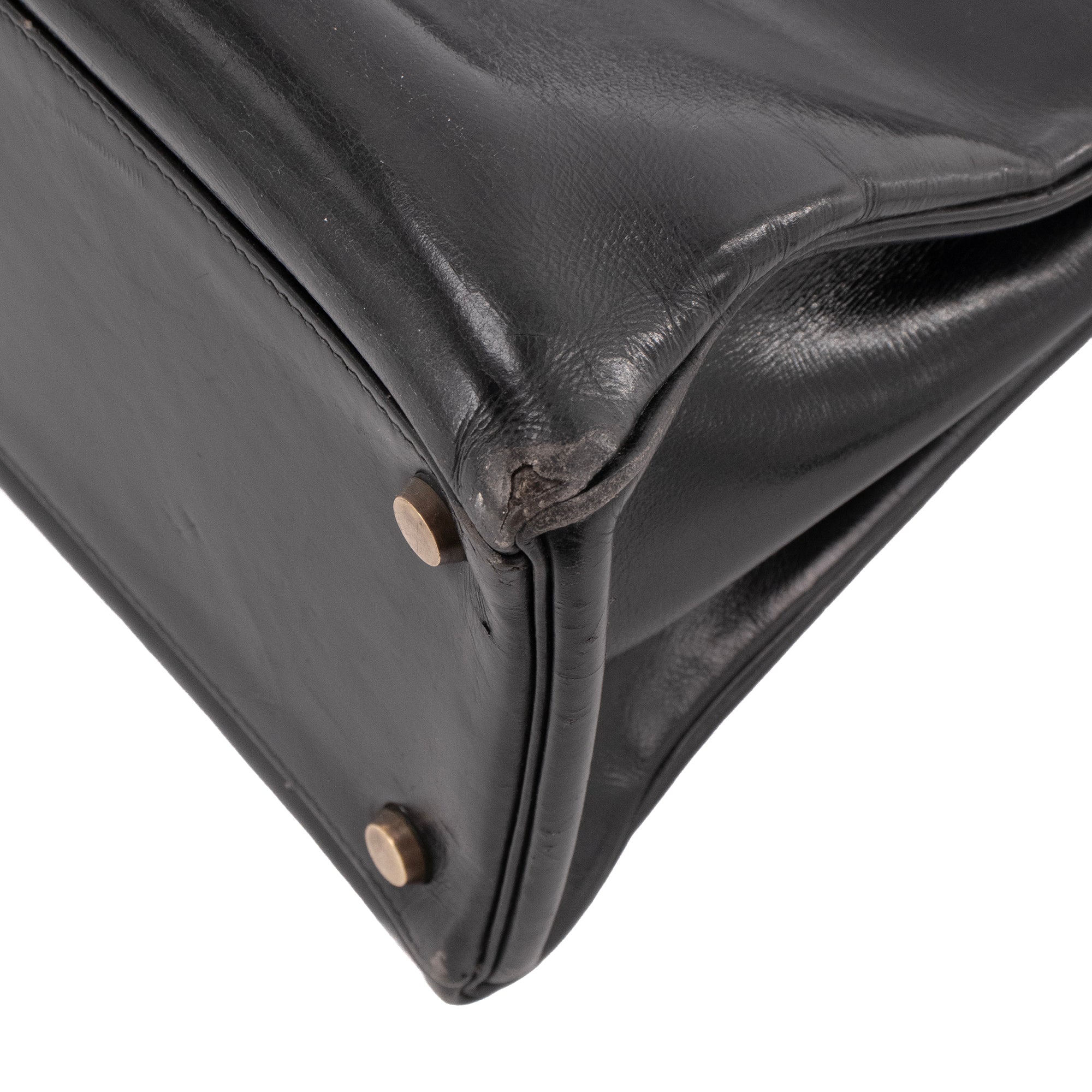 HERMÈS - Sac à main Kelly 32 Hermès en cuir box noir vintage