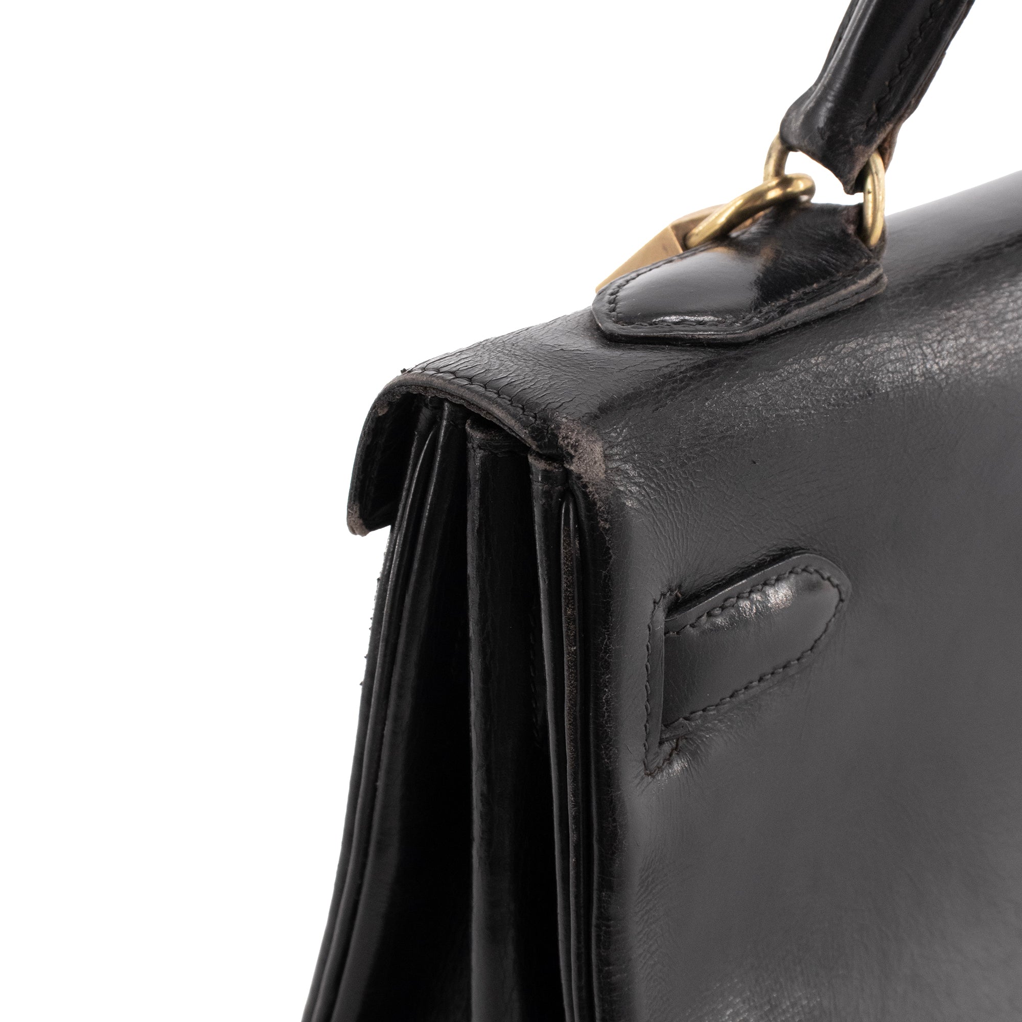 HERMÈS - Sac à main Kelly 32 Hermès en cuir box noir vintage