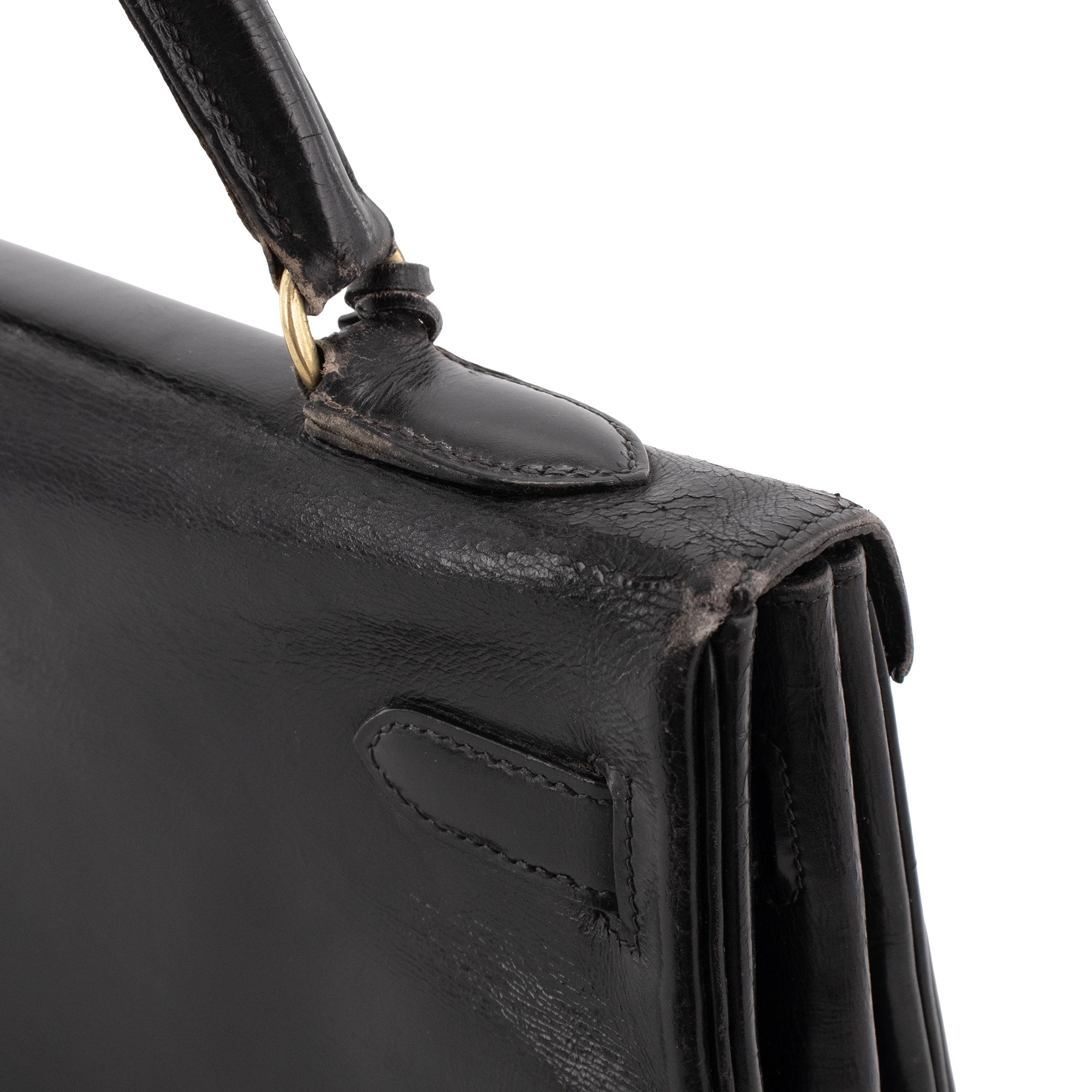 HERMÈS - Sac à main Kelly 32 Hermès en cuir box noir vintage