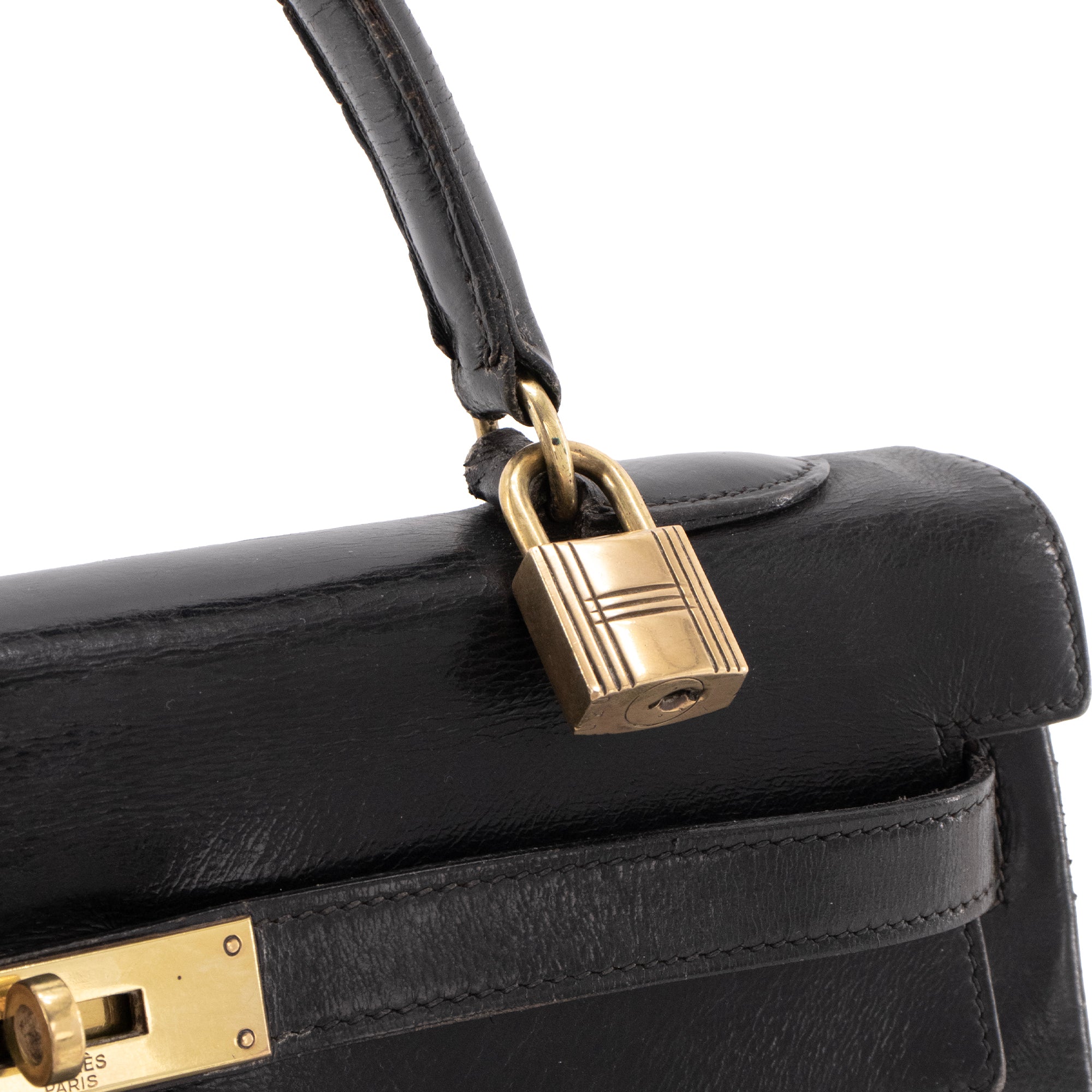 HERMÈS - Sac à main Kelly 32 Hermès en cuir box noir vintage