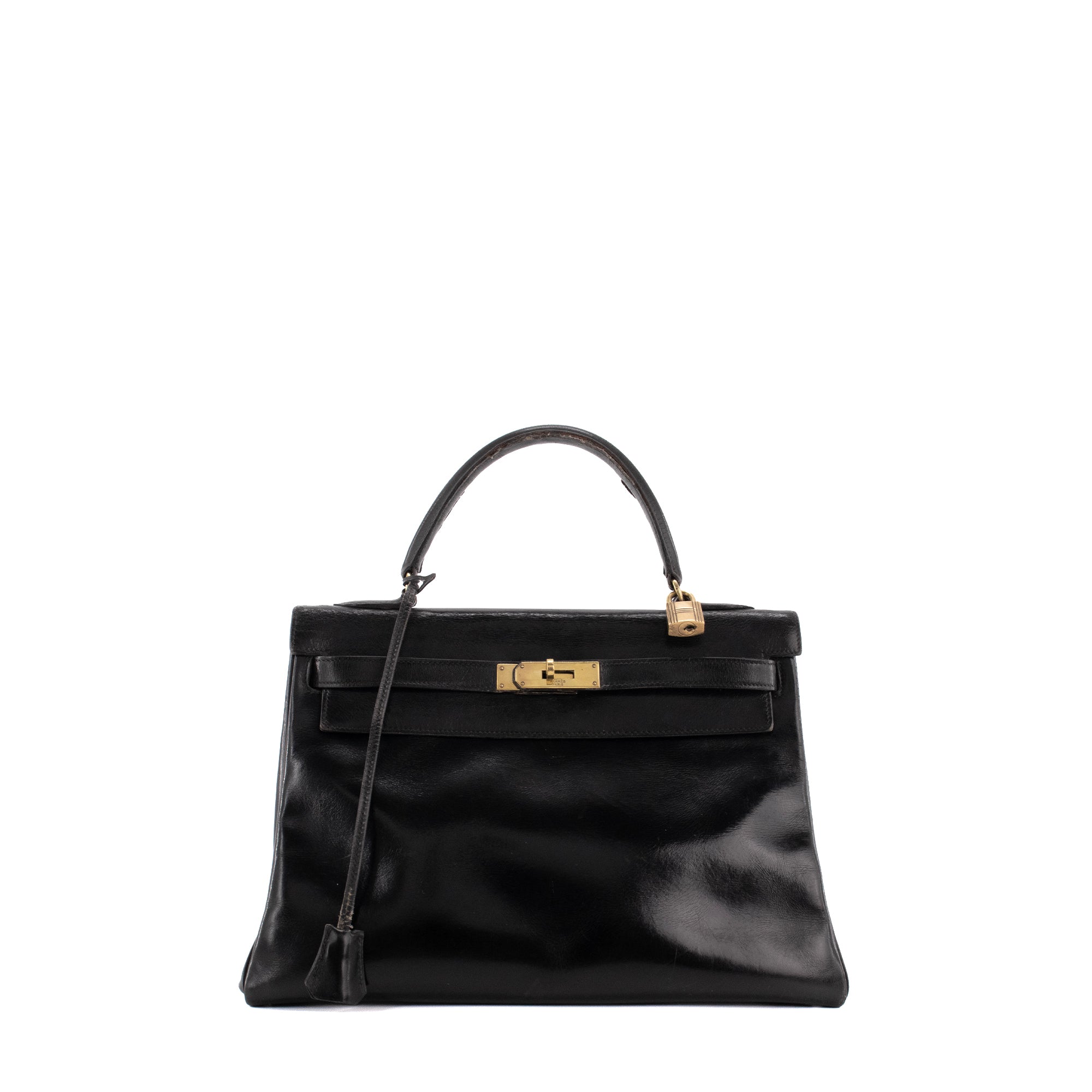 HERMÈS - Sac à main Kelly 32 Hermès en cuir box noir vintage