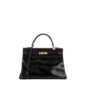 HERMÈS - Sac à main Kelly 32 Hermès en cuir box noir vintage