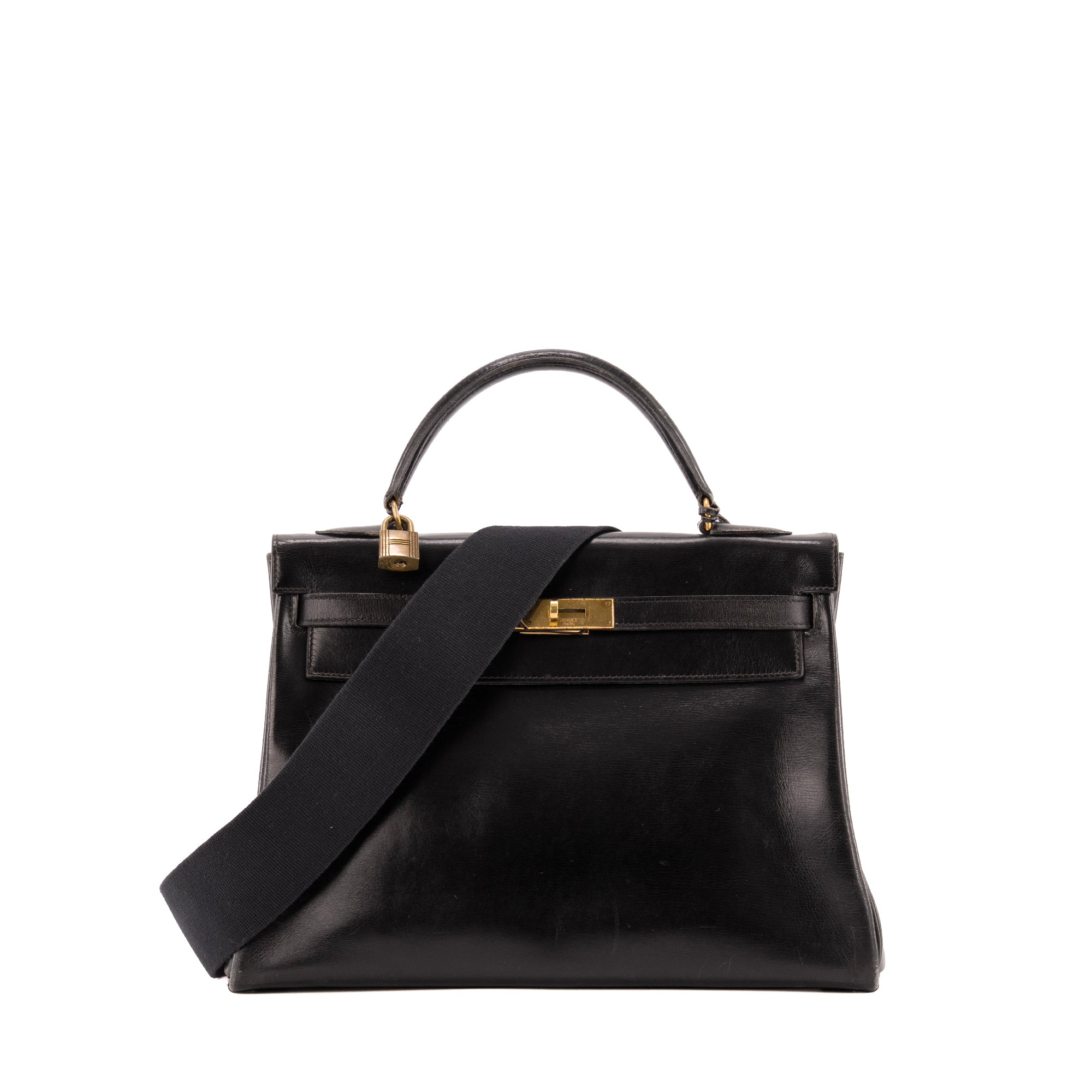 HERMÈS - Sac à main Kelly 32 Hermès en cuir box noir vintage