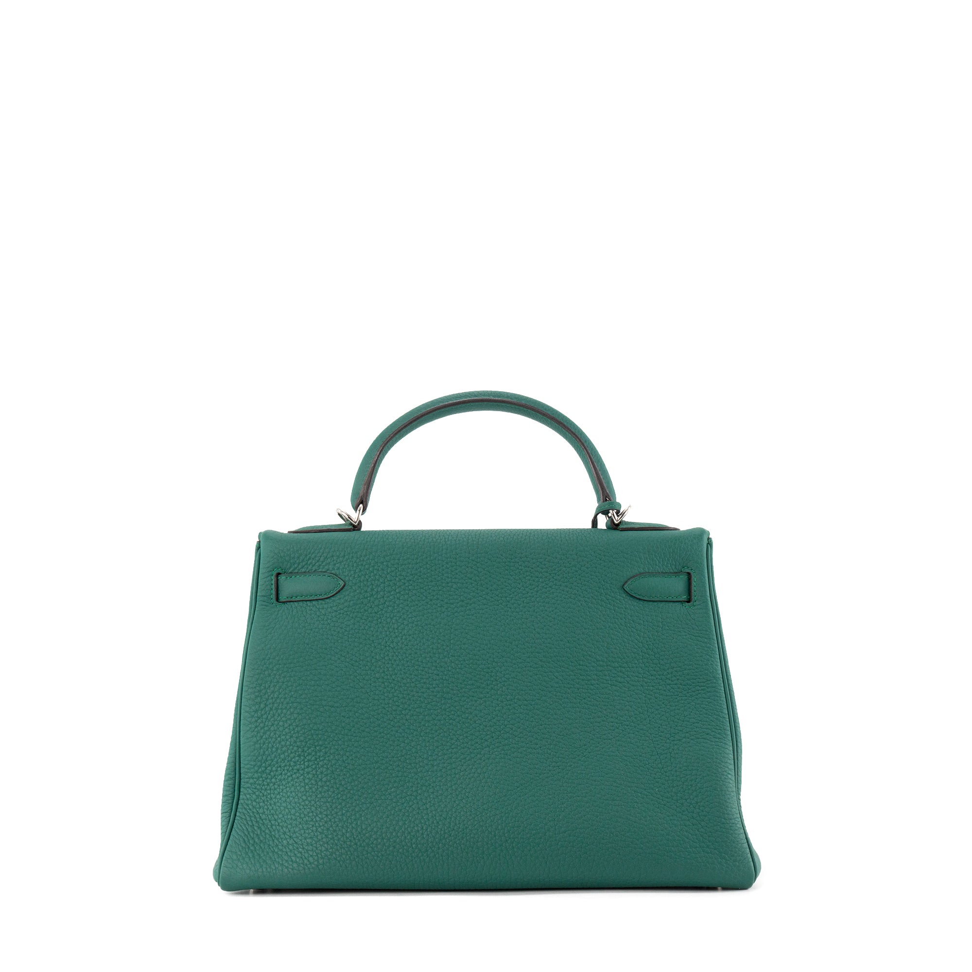 HERMÈS - Sac à main Kelly 32 Hermès en cuir clémence vert foncé