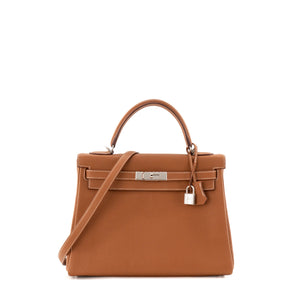HERMÈS - Sac à main Kelly 32 Hermès en cuir togo gold HSS