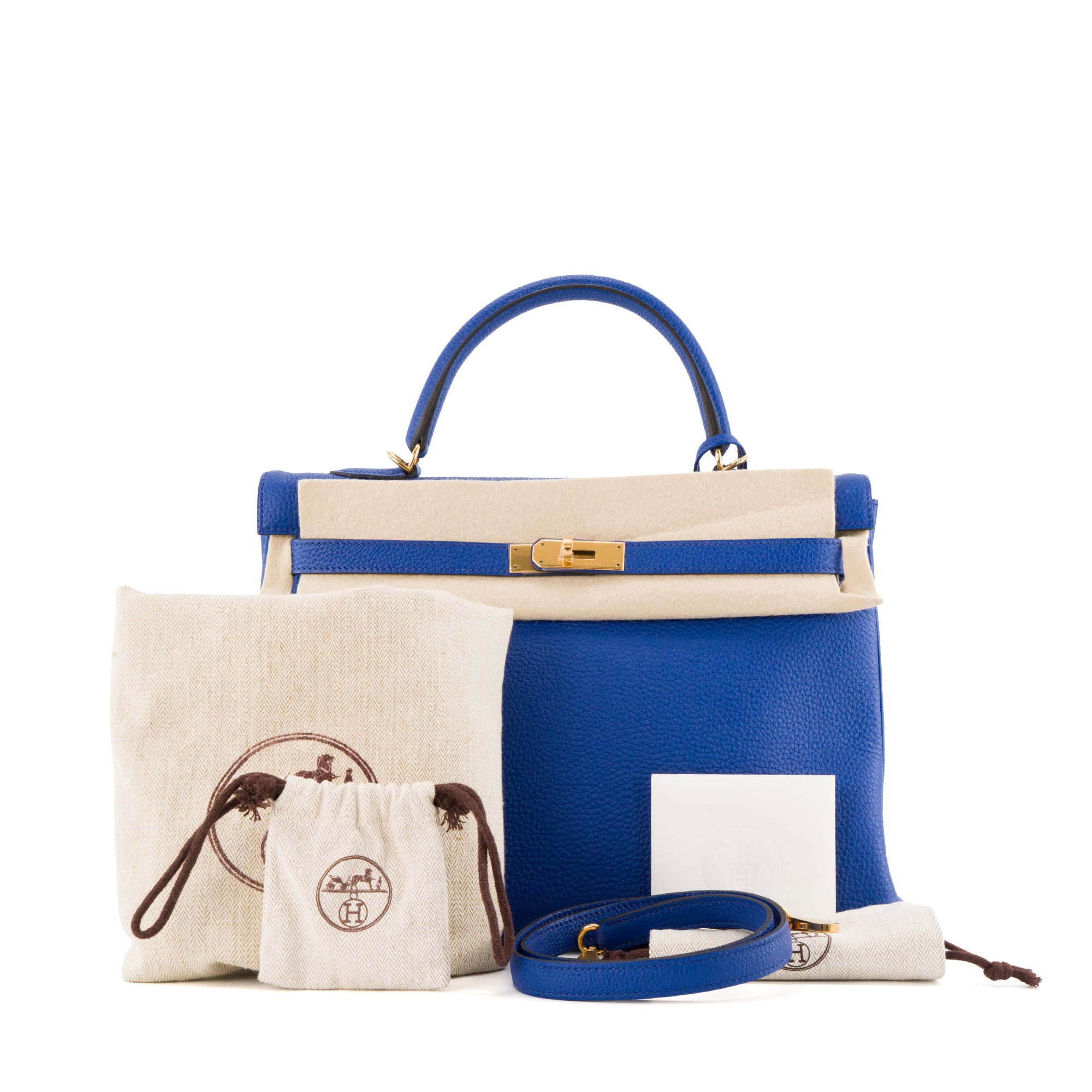 HERMÈS - Sac à main Kelly 35 Hermès en cuir clémence couleur bleu roi