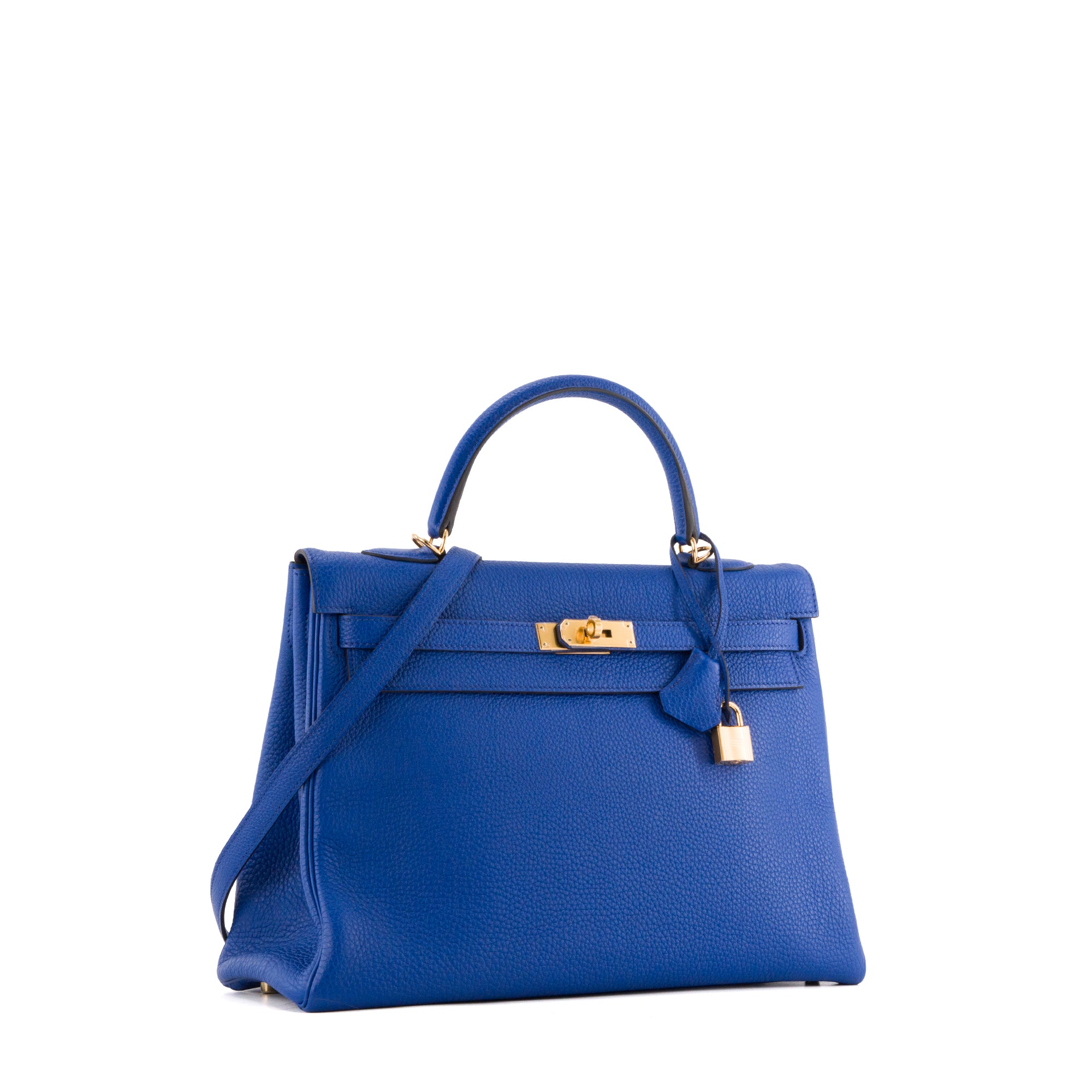 HERMÈS - Sac à main Kelly 35 Hermès en cuir clémence couleur bleu roi