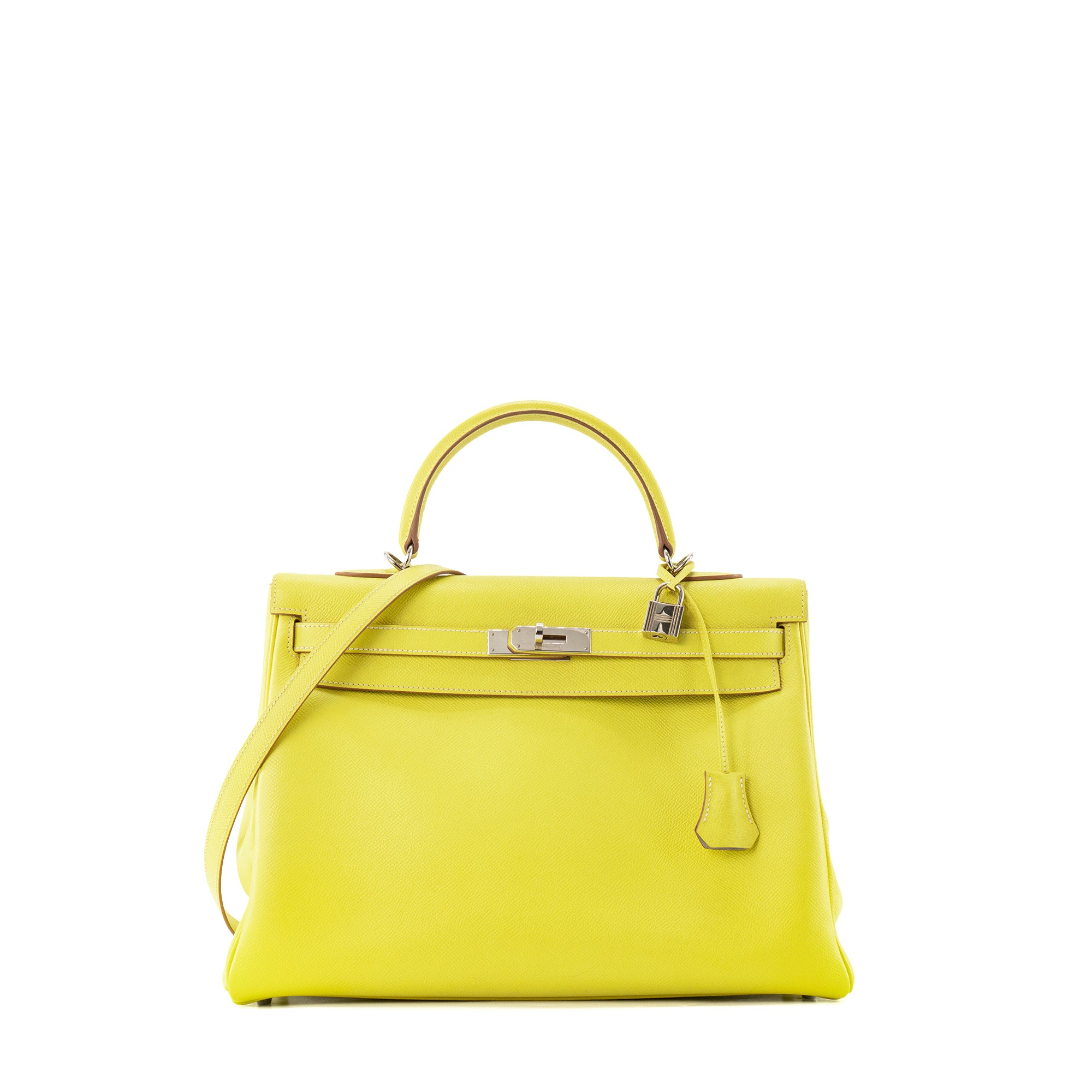 HERMÈS - Sac à main Kelly 35 Hermès en cuir epsom jaune