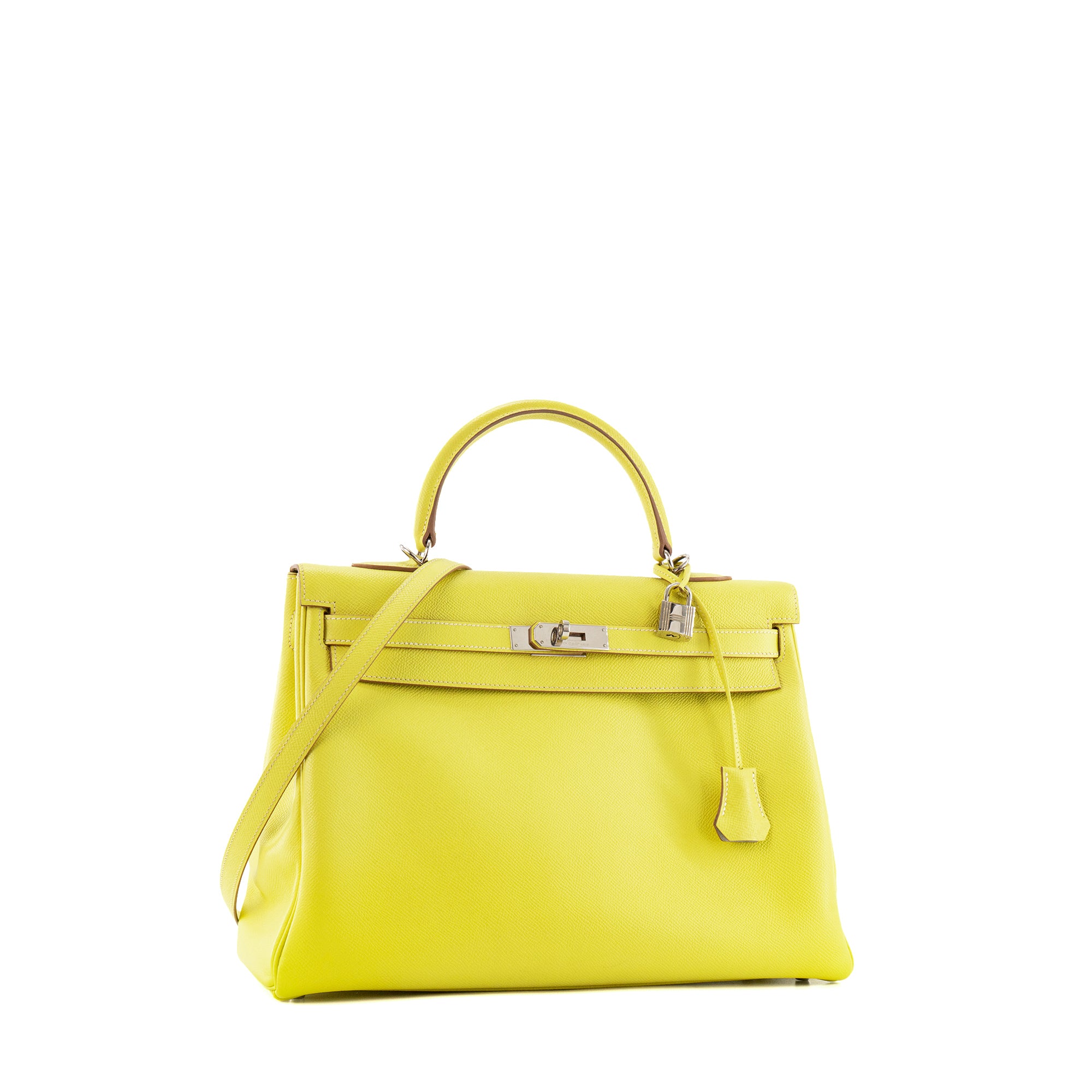 HERMÈS - Sac à main Kelly 35 Hermès en cuir epsom jaune