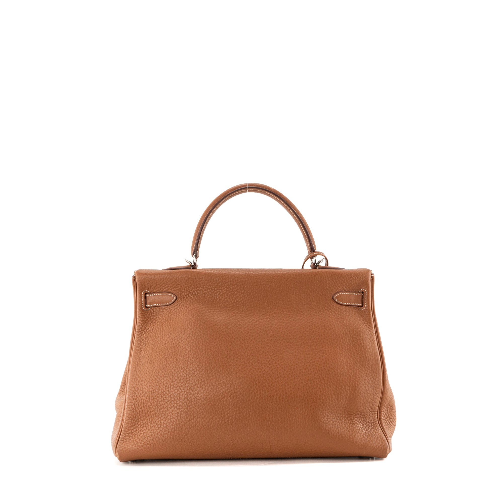 HERMÈS - Sac à main Kelly 35 Hermès en cuir clémence marron gold