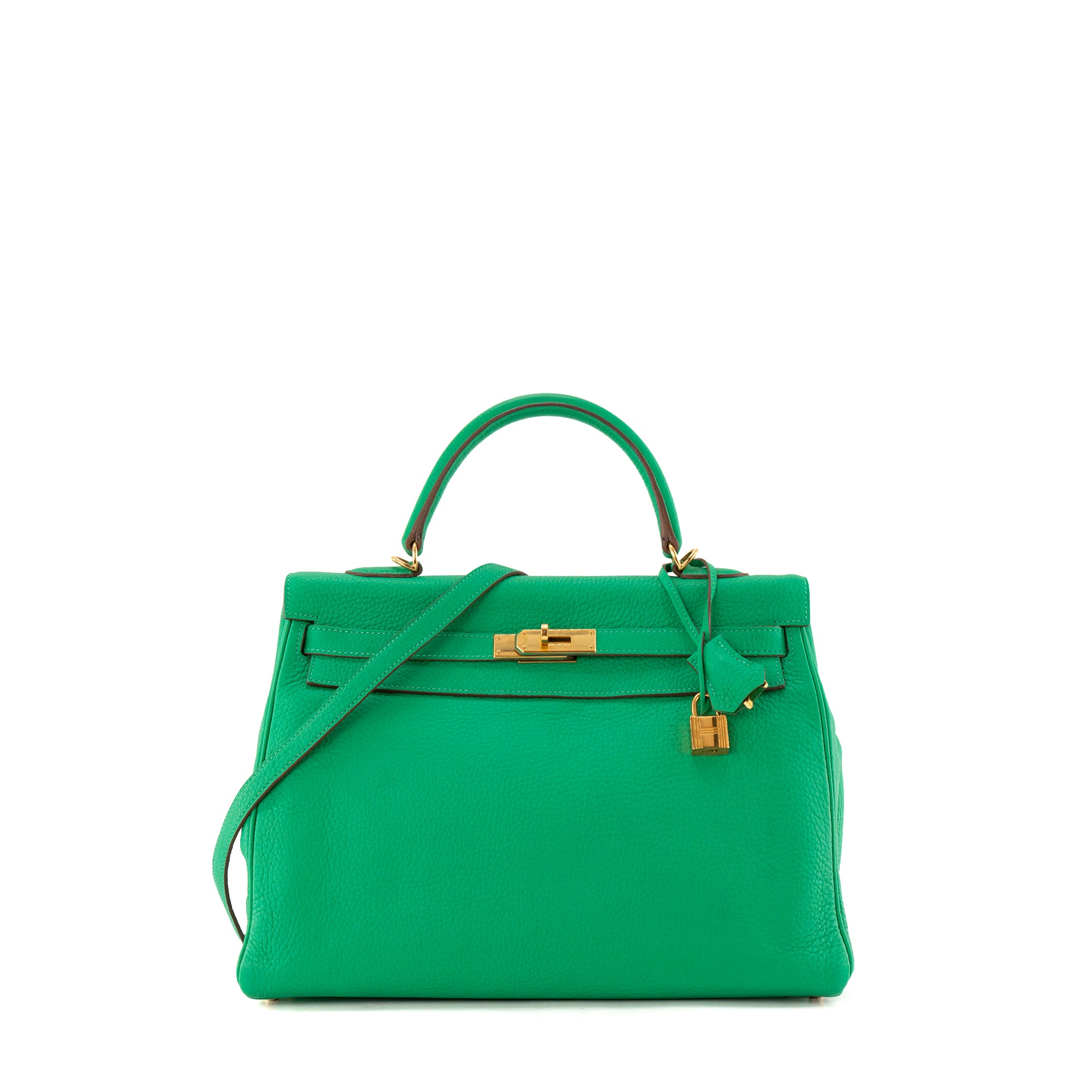 HERMÈS - Sac à main Kelly 35 Hermès en cuir clémence vert