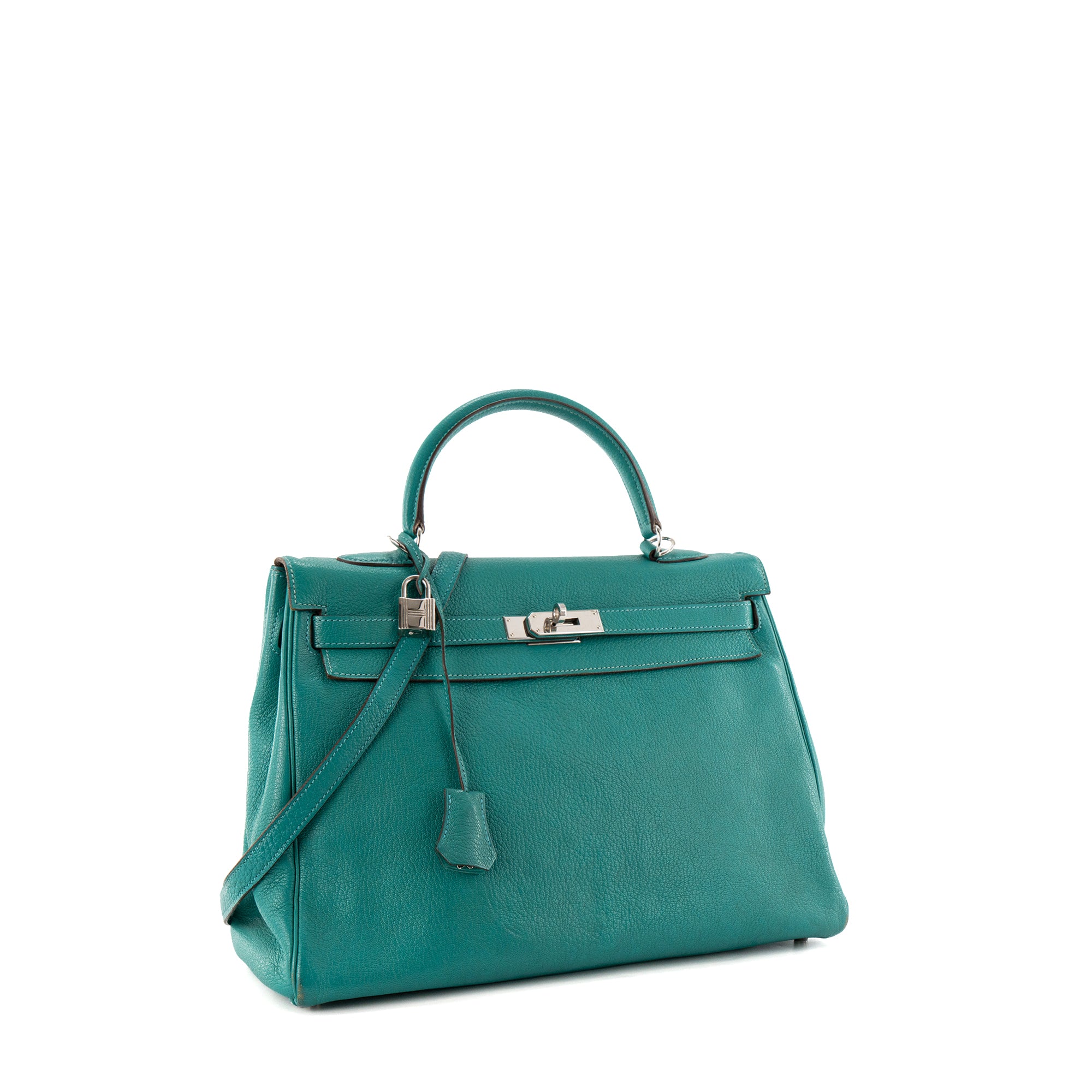 HERMÈS - Sac à main Kelly 35 Hermès en cuir de Chèvre Mysore Bleu Paon