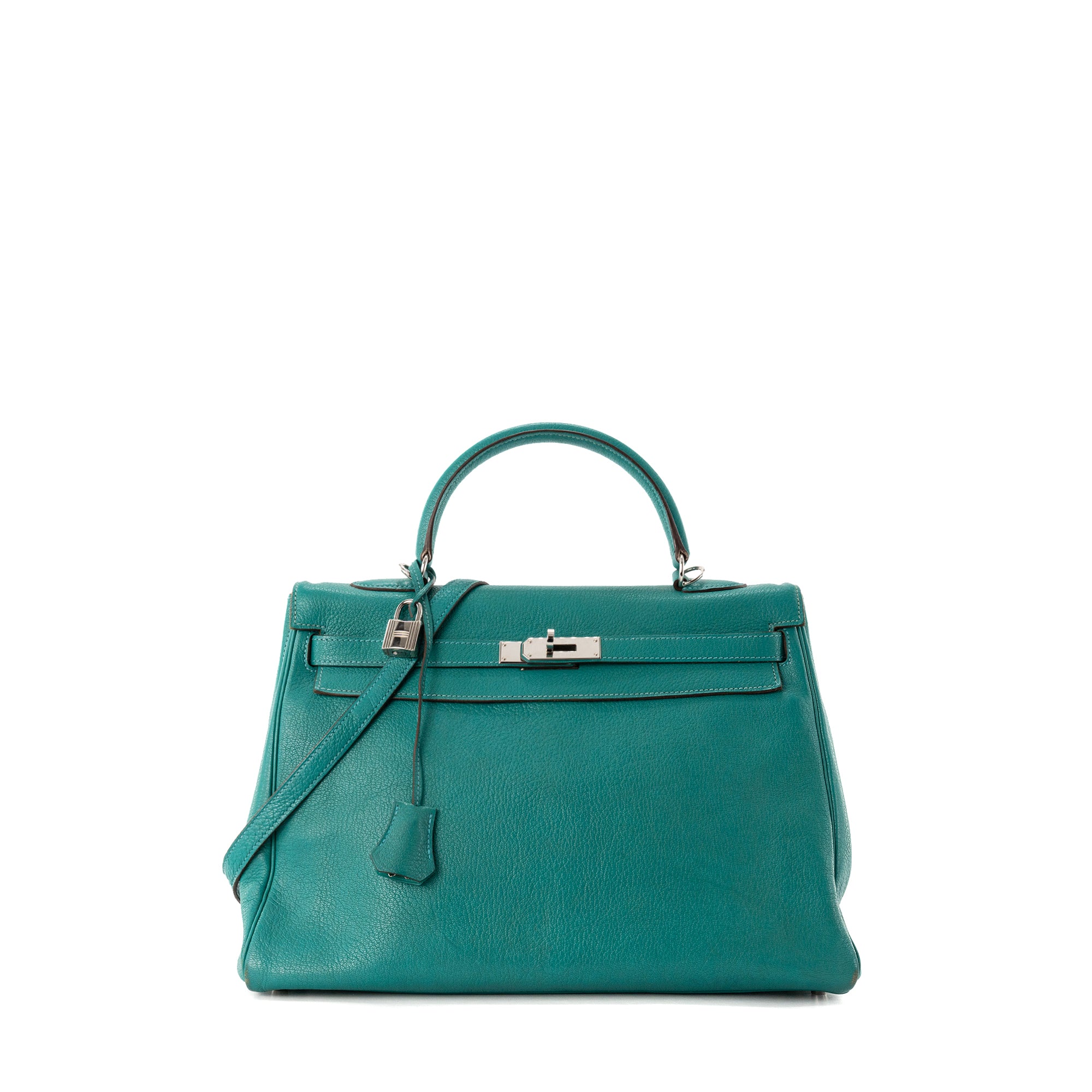 HERMÈS - Sac à main Kelly 35 Hermès en cuir de Chèvre Mysore Bleu Paon