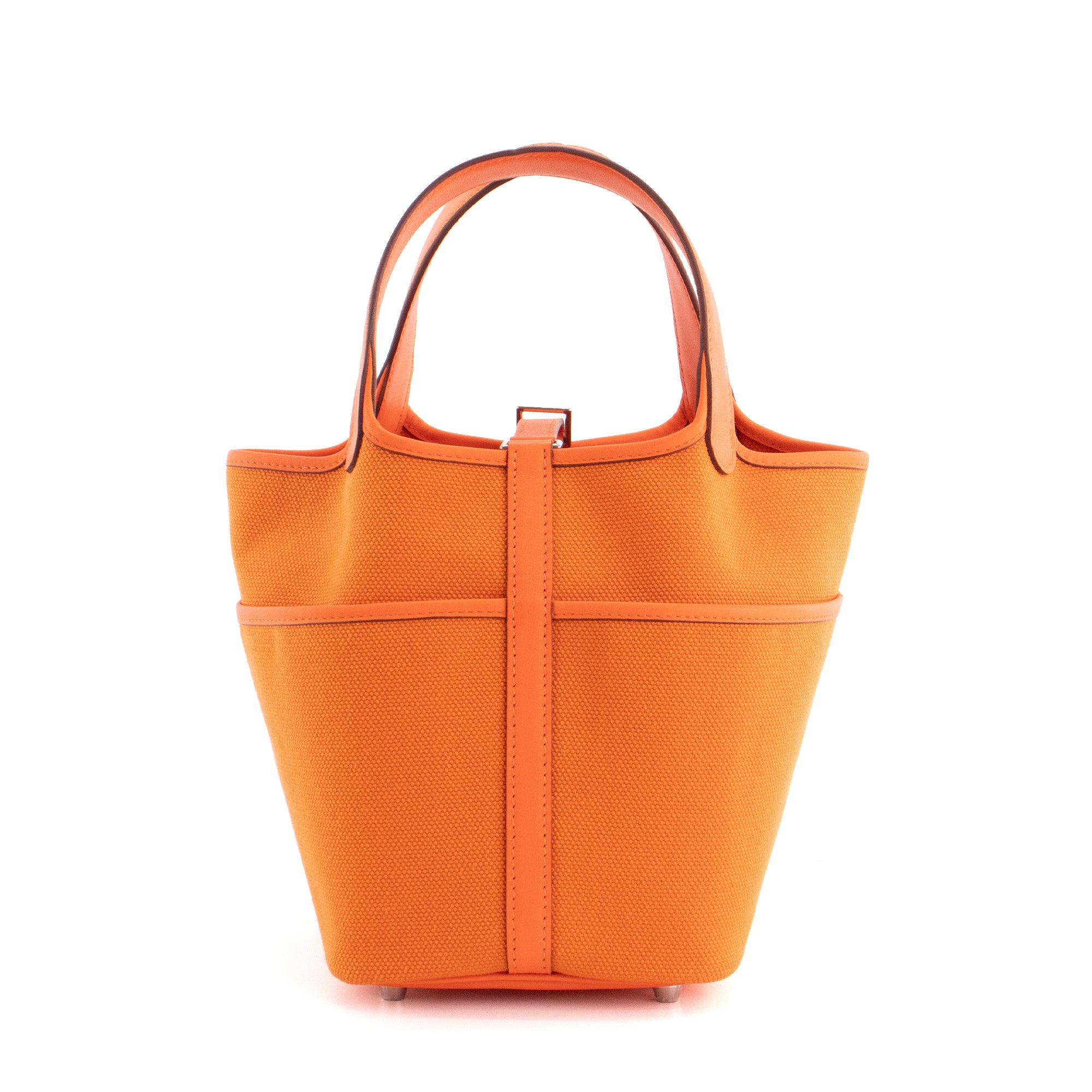 HERMÈS - Sac à main Picotin 18 cargo Hermès en toile et cuir orange