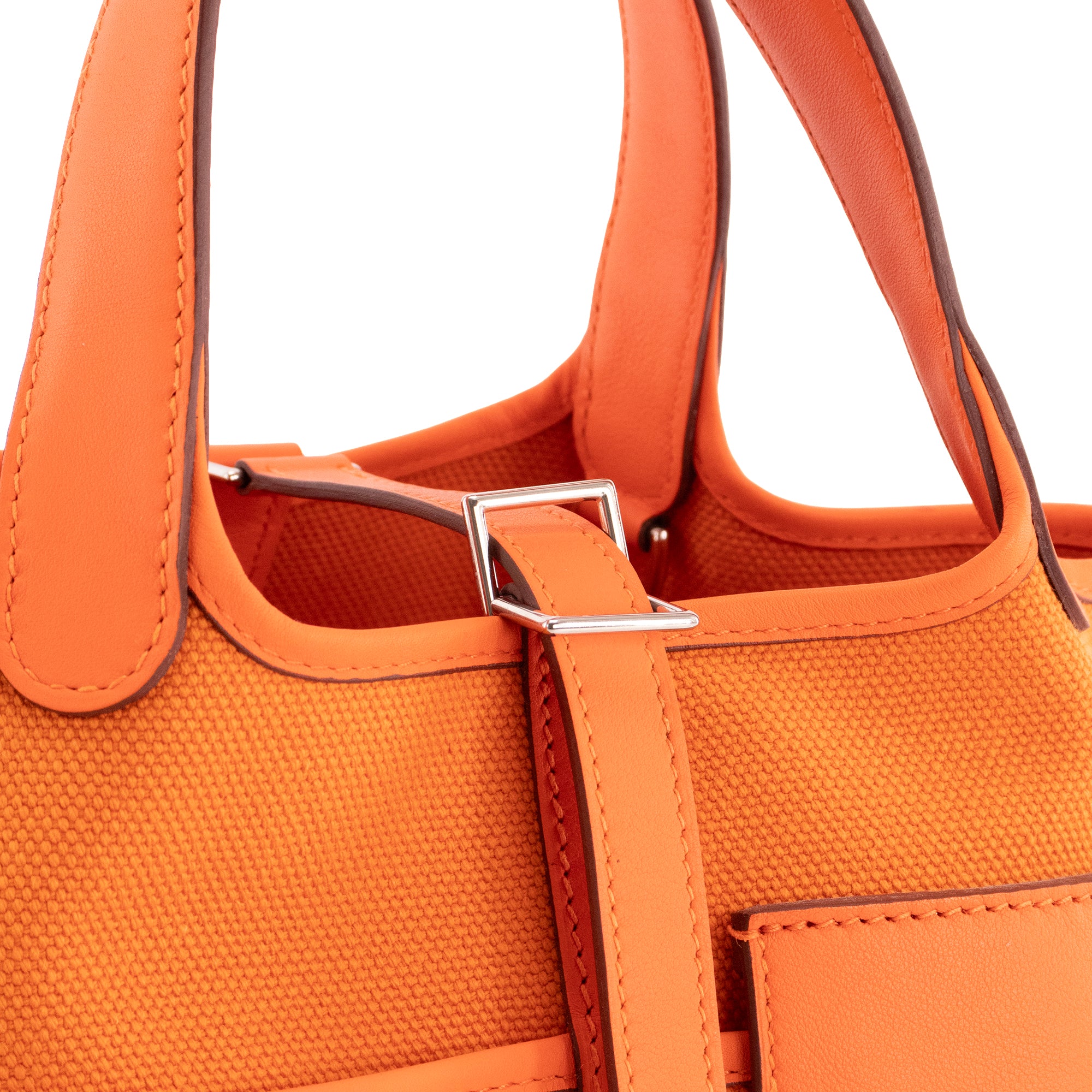 HERMÈS - Sac à main Picotin 18 cargo Hermès en toile et cuir orange