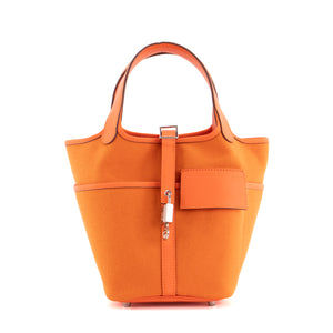 HERMÈS - Sac à main Picotin 18 cargo Hermès en toile et cuir orange