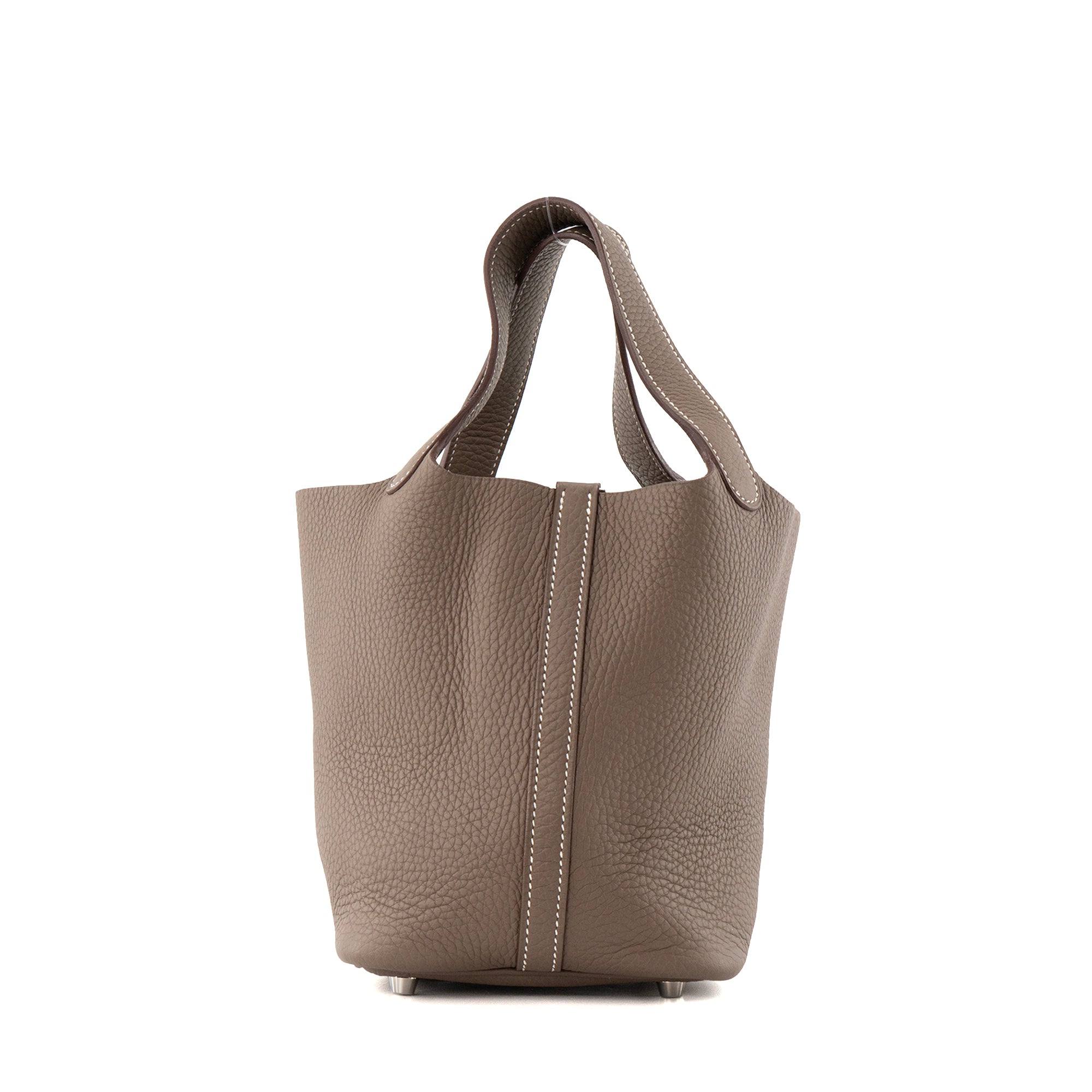 HERMÈS - Sac à main Picotin 18 Hermès en cuir clémence étoupe