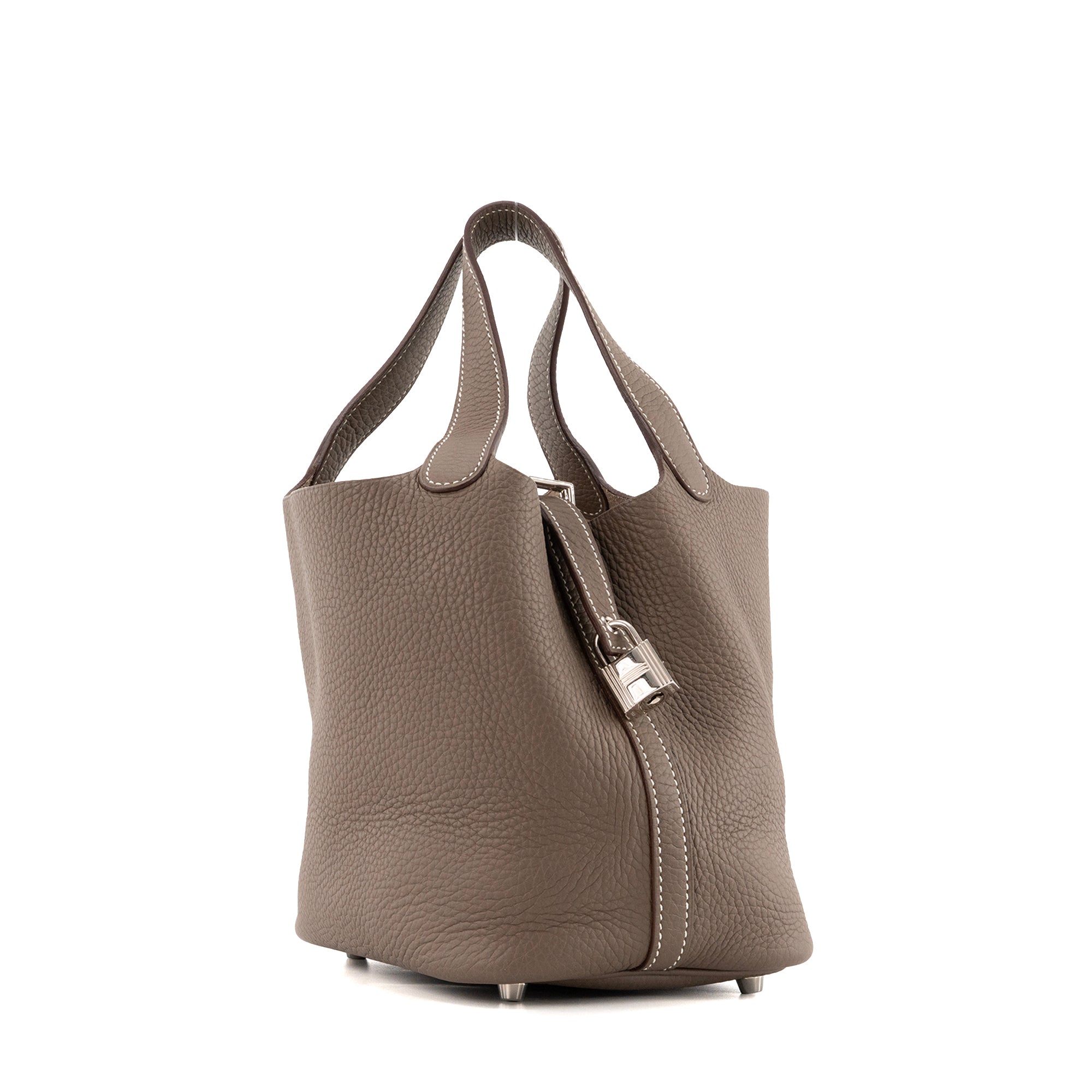 HERMÈS - Sac à main Picotin 18 Hermès en cuir clémence étoupe