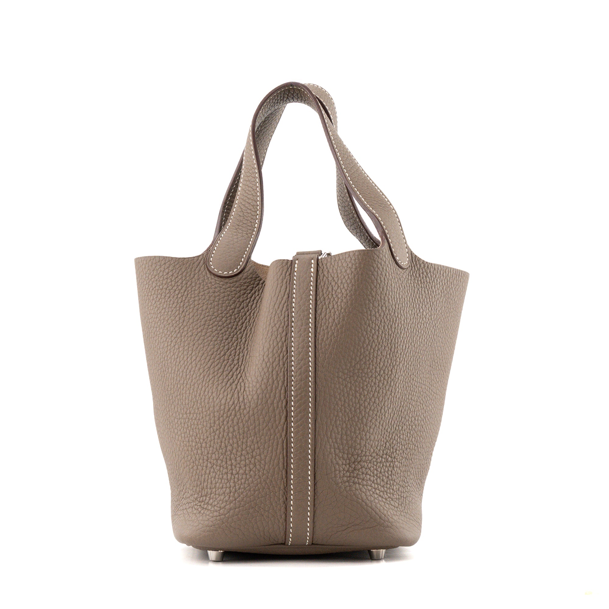 HERMÈS - Sac à main Picotin 18 Hermès en cuir clémence gris étoupe