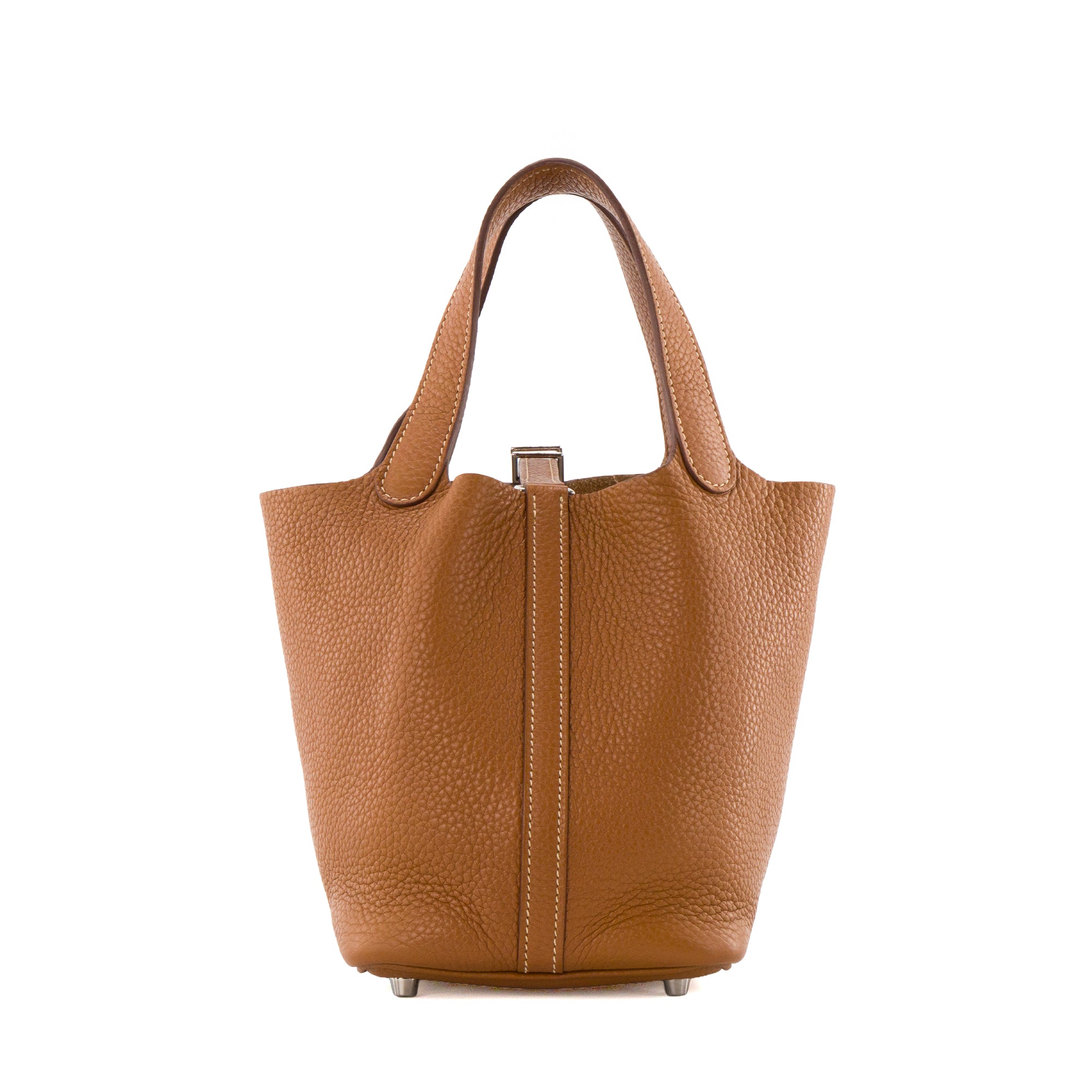 HERMÈS - Sac à main Picotin 18 Hermès en cuir clémence marron gold
