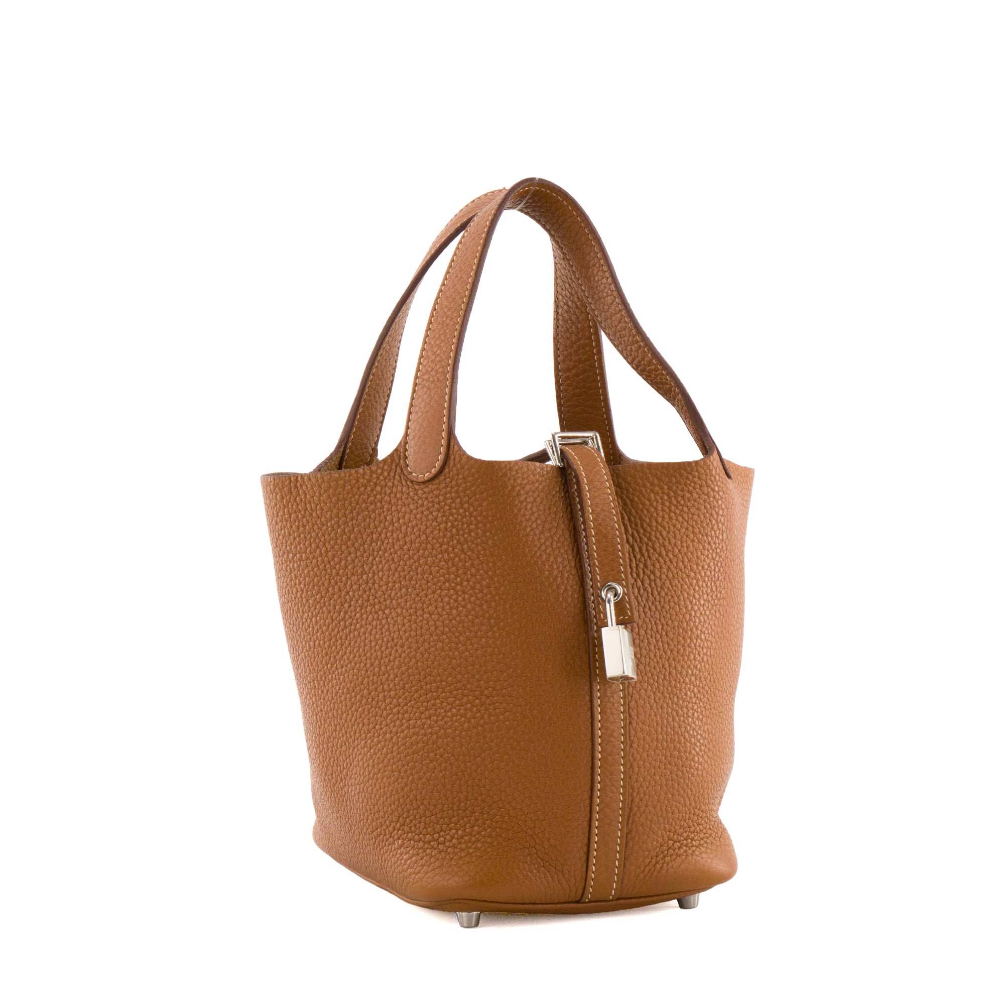 HERMÈS - Sac à main Picotin 18 Hermès en cuir clémence marron gold