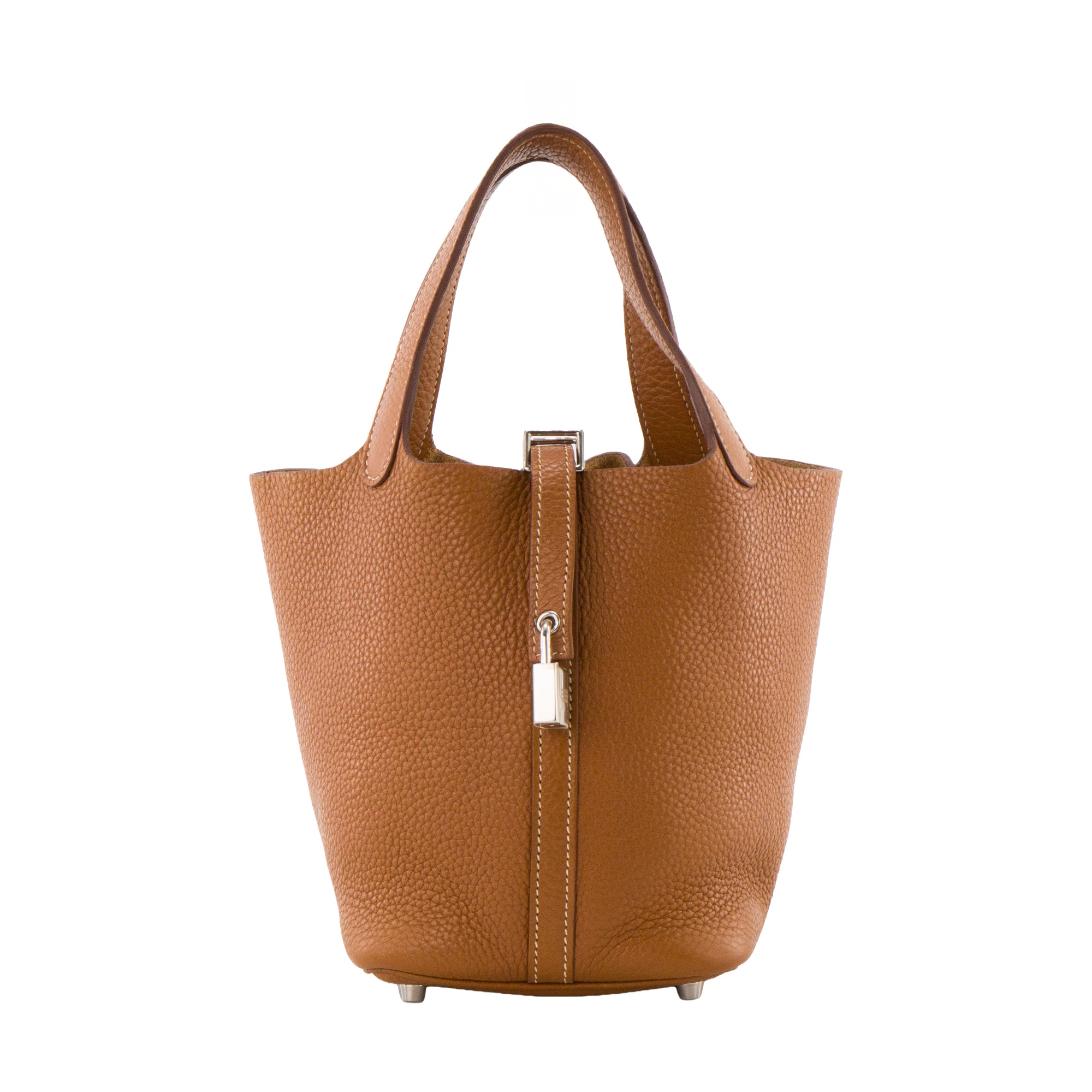 HERMÈS - Sac à main Picotin 18 Hermès en cuir clémence marron gold