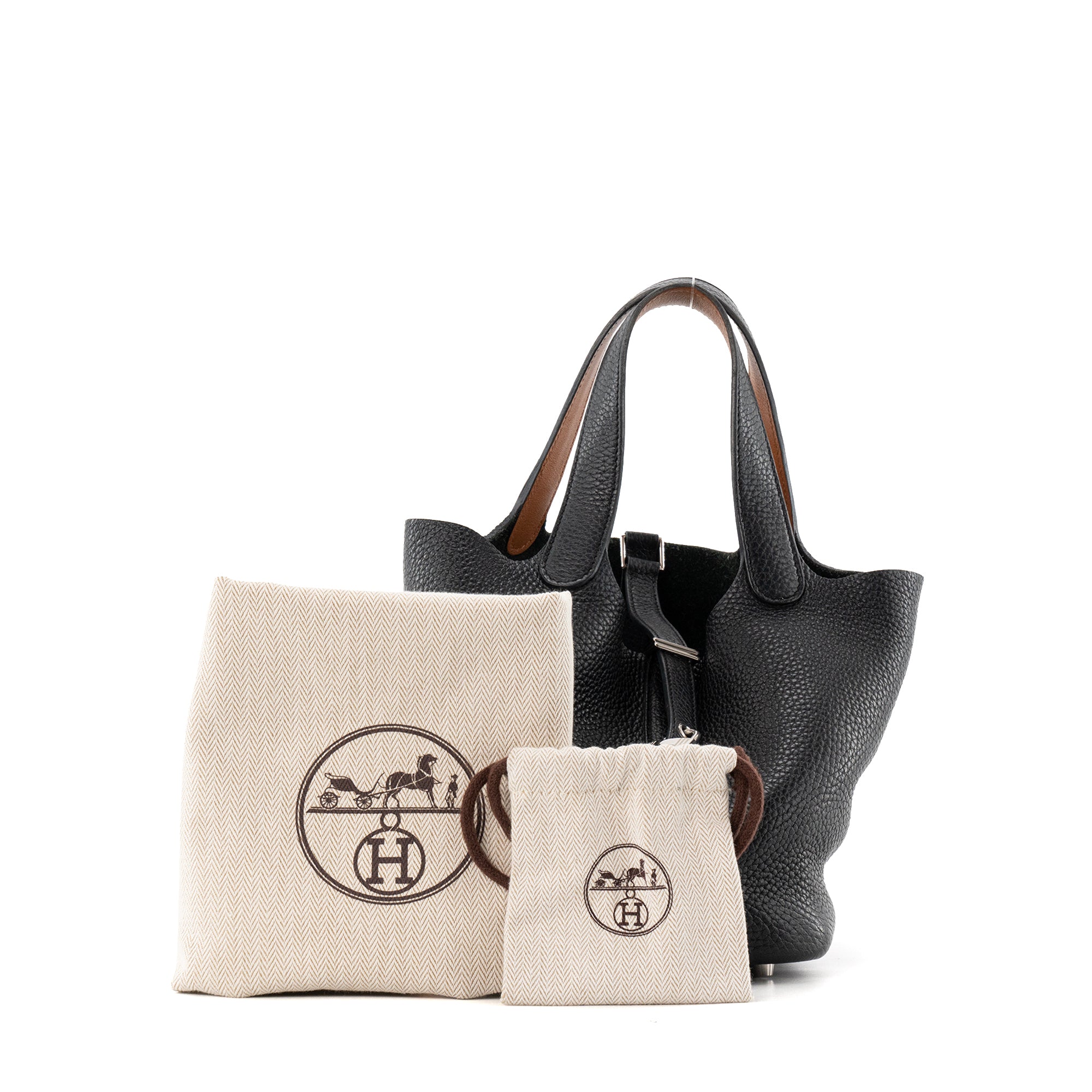 HERMÈS - Sac à main Picotin 18 Hermès en cuir clémence noir