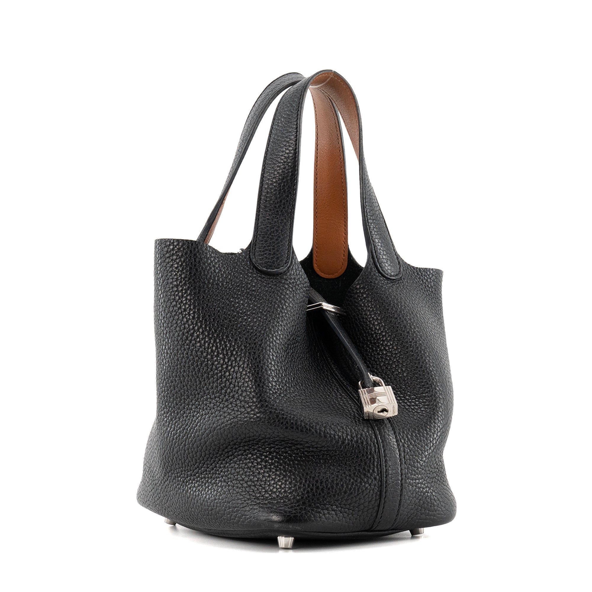 HERMÈS - Sac à main Picotin 18 Hermès en cuir clémence noir