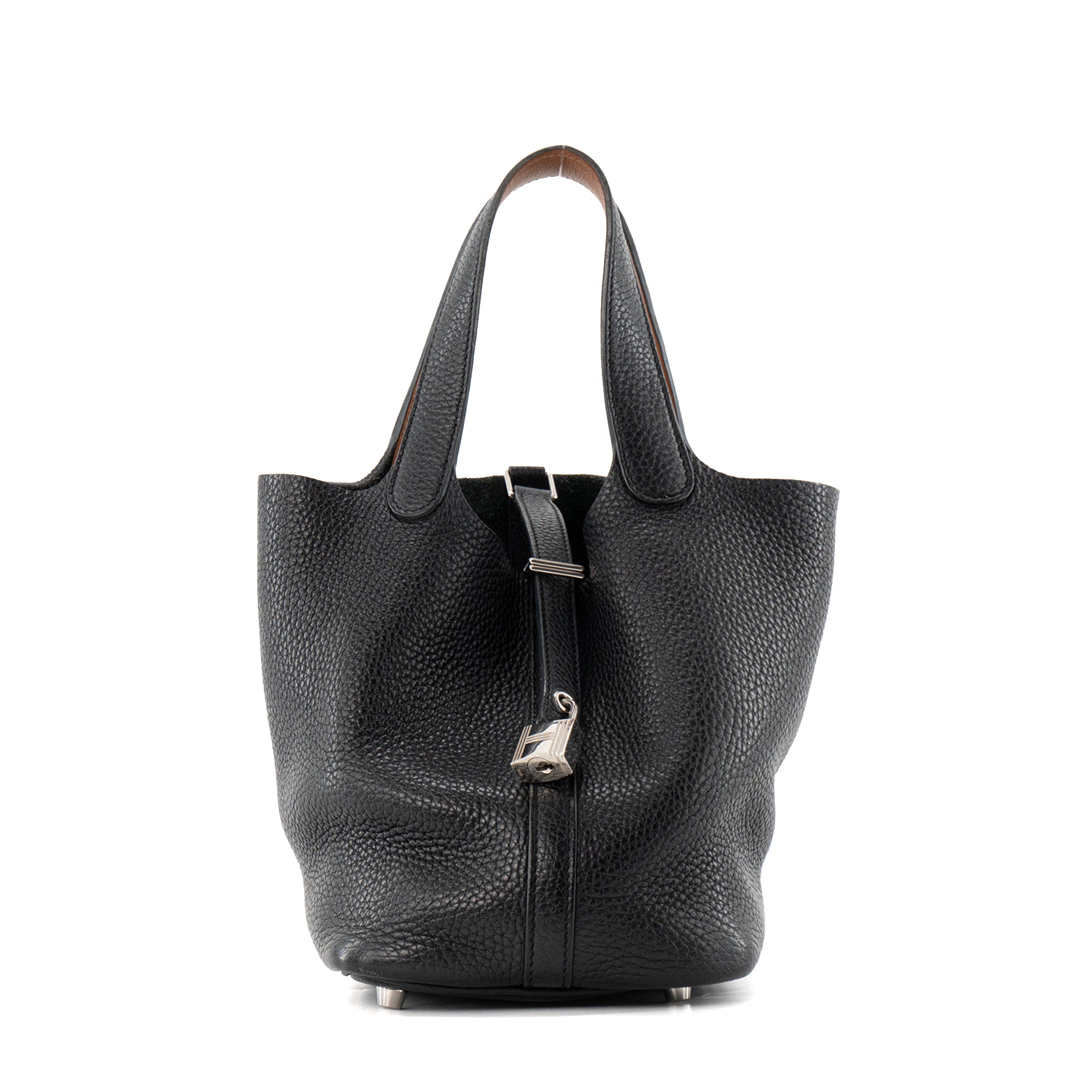 HERMÈS - Sac à main Picotin 18 Hermès en cuir clémence noir