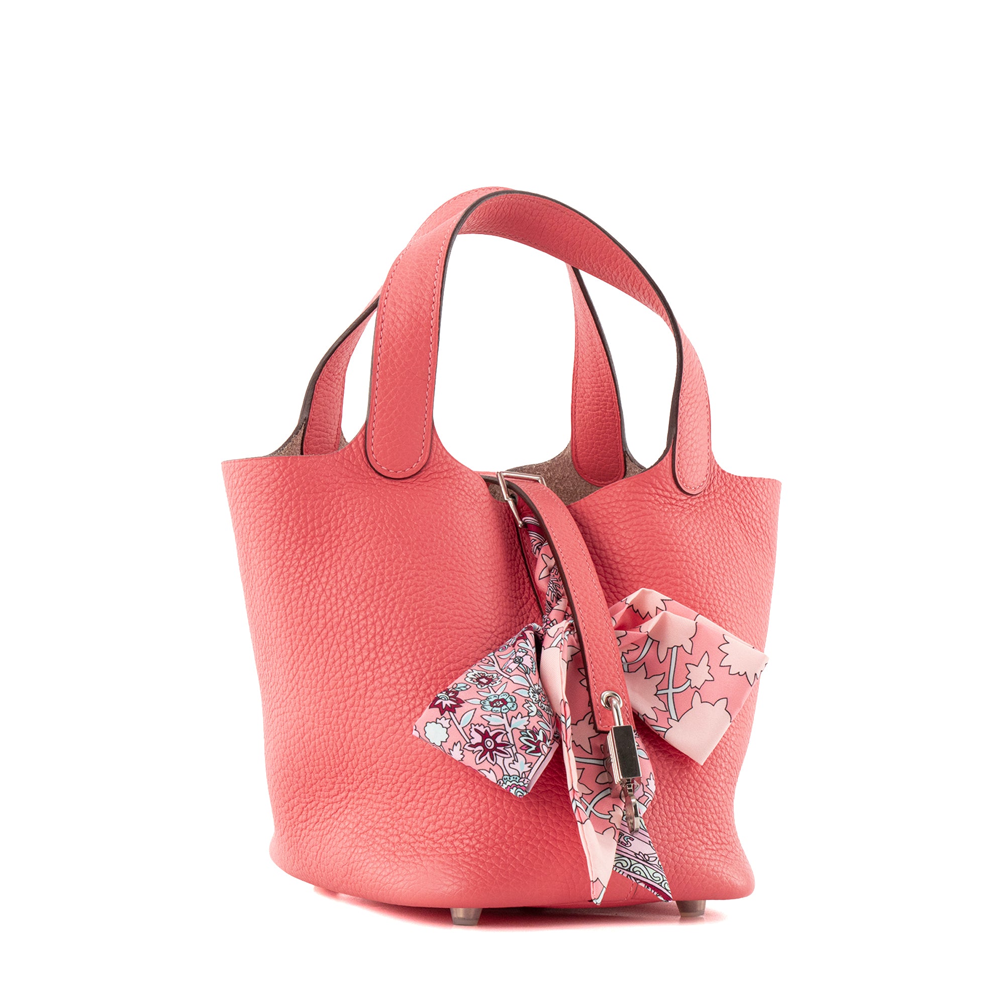 HERMÈS - Sac à main Picotin 18 Hermès en cuir clémence rose azalée
