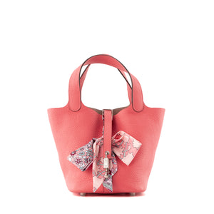 HERMÈS - Sac à main Picotin 18 Hermès en cuir clémence rose azalée
