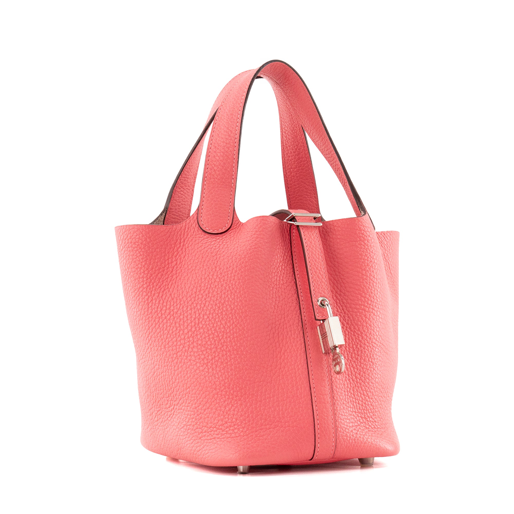 HERMÈS - Sac à main Picotin 18 Hermès en cuir clémence rose azalée