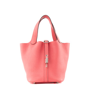HERMÈS - Sac à main Picotin 18 Hermès en cuir clémence rose azalée
