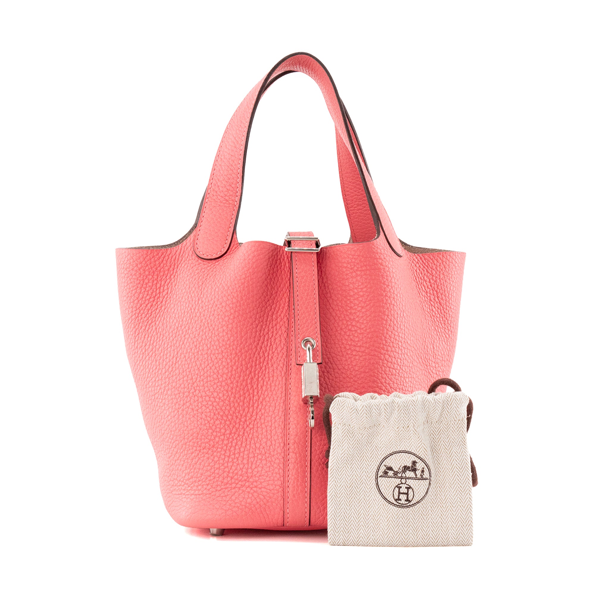 HERMÈS - Sac à main Picotin 18 Hermès en cuir clémence rose azalée