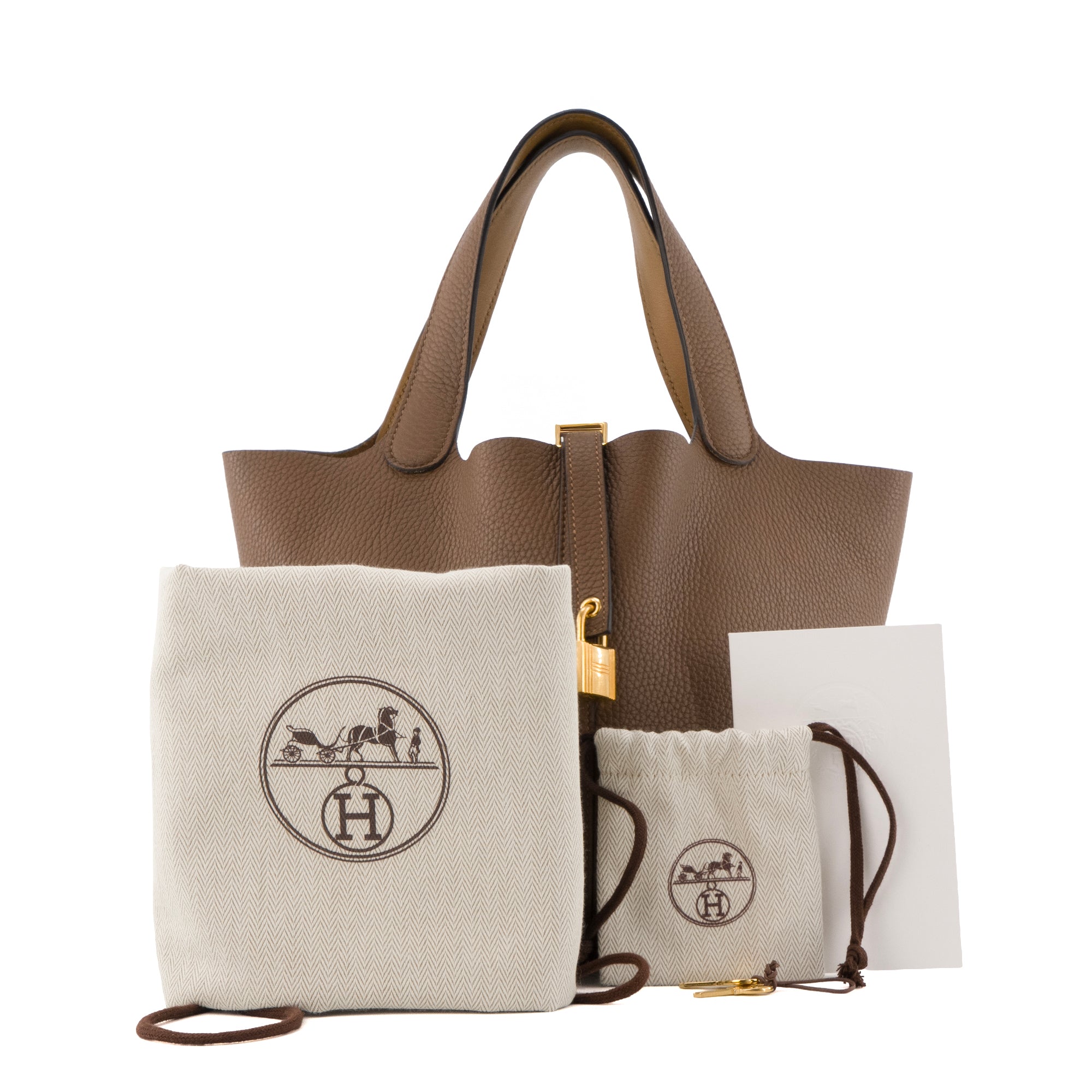 HERMÈS - Sac à main Picotin 22 Eclat Hermès en cuir clémence marron