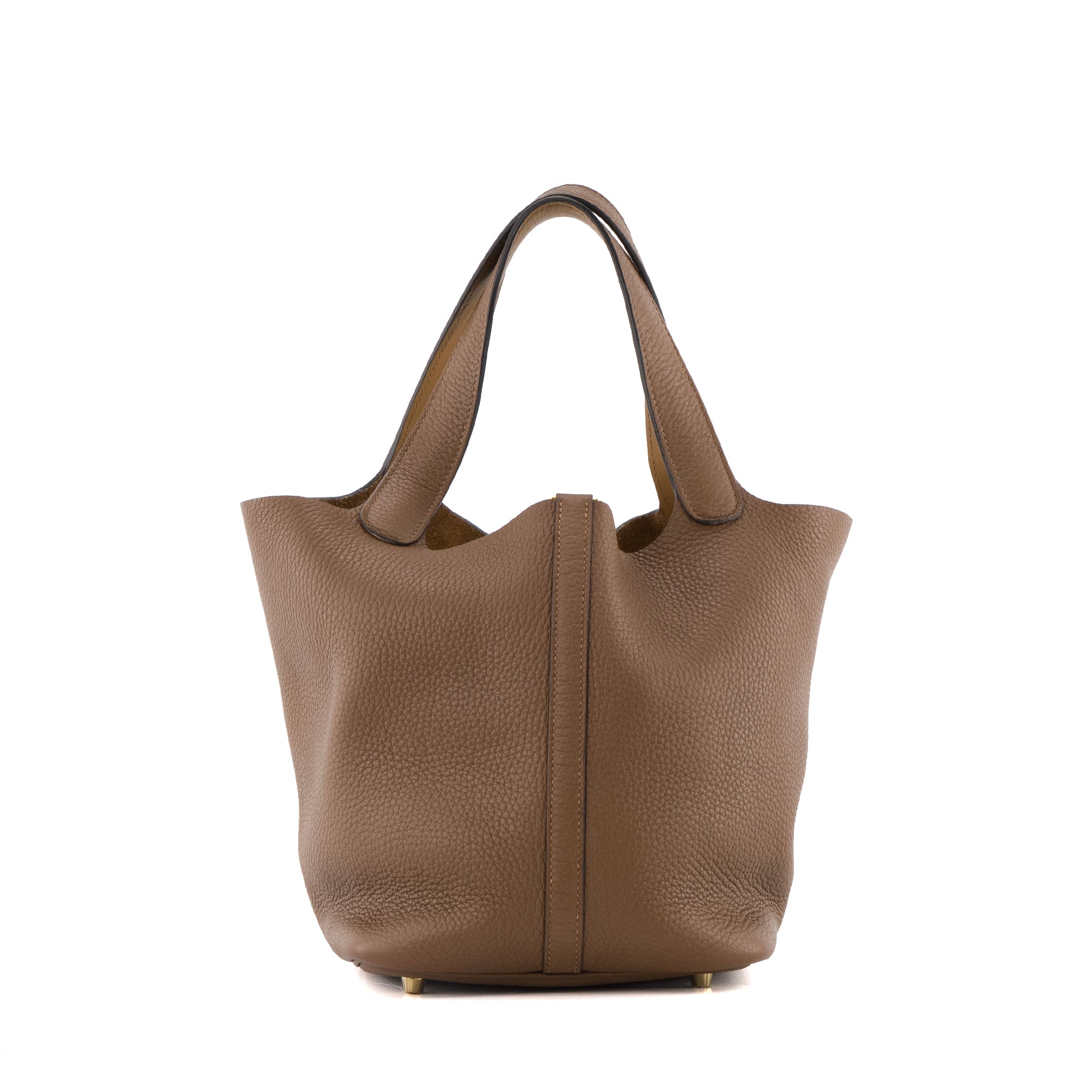 HERMÈS - Sac à main Picotin 22 Eclat Hermès en cuir clémence marron