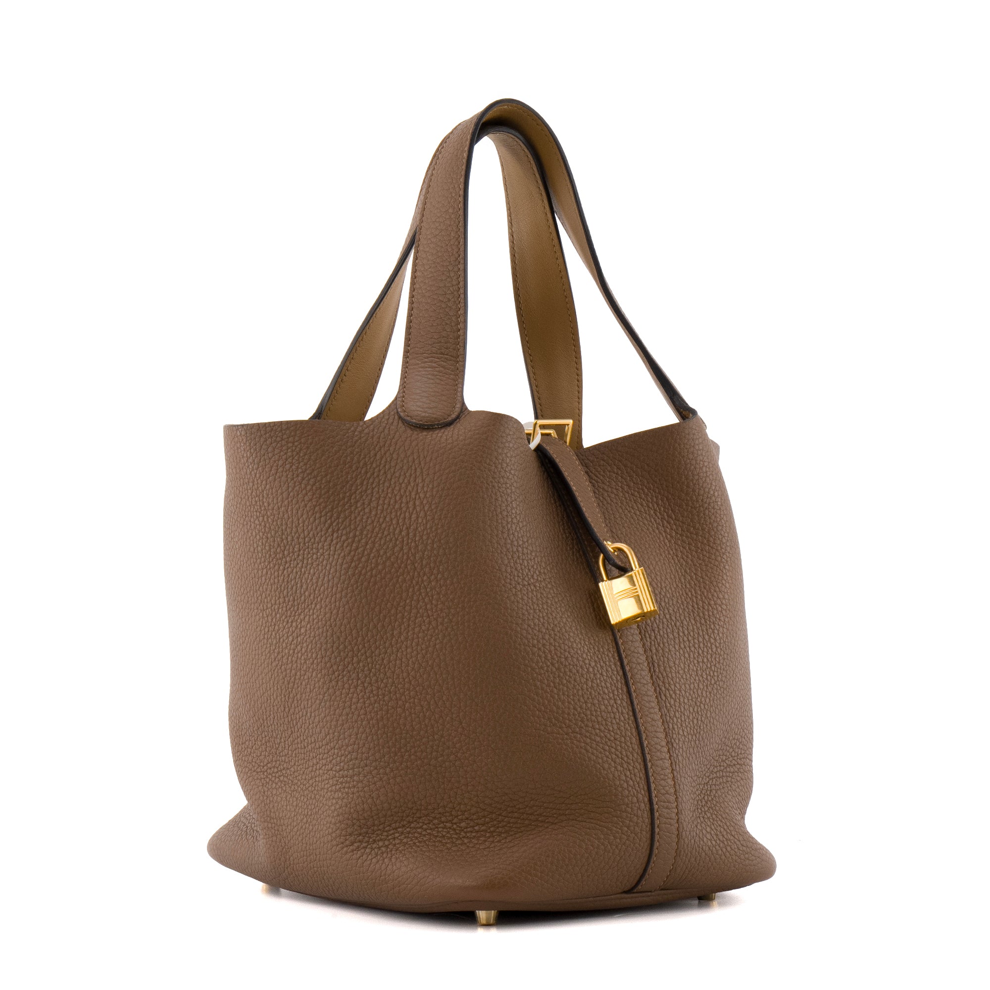 HERMÈS - Sac à main Picotin 22 Eclat Hermès en cuir clémence marron