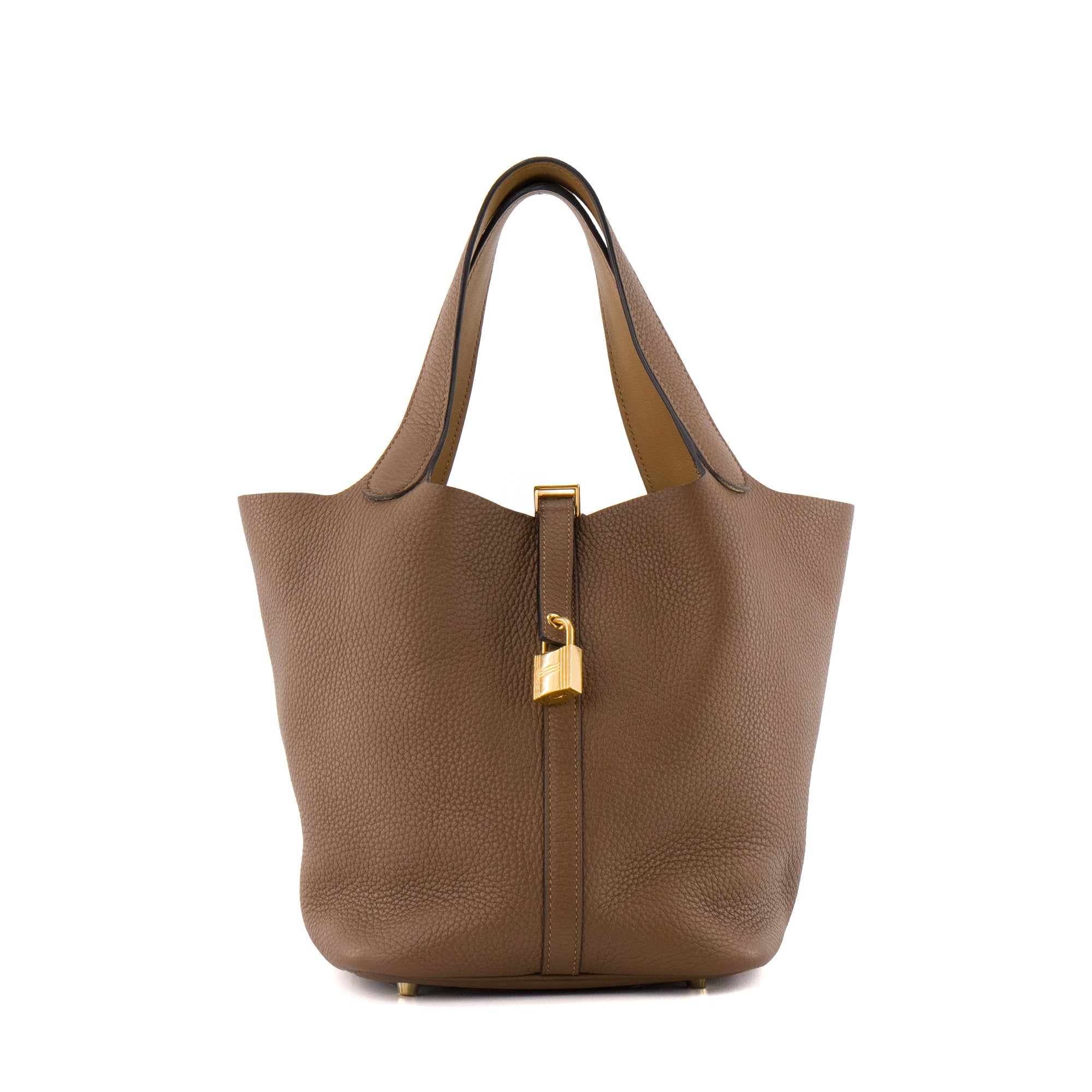 HERMÈS - Sac à main Picotin 22 Eclat Hermès en cuir clémence marron