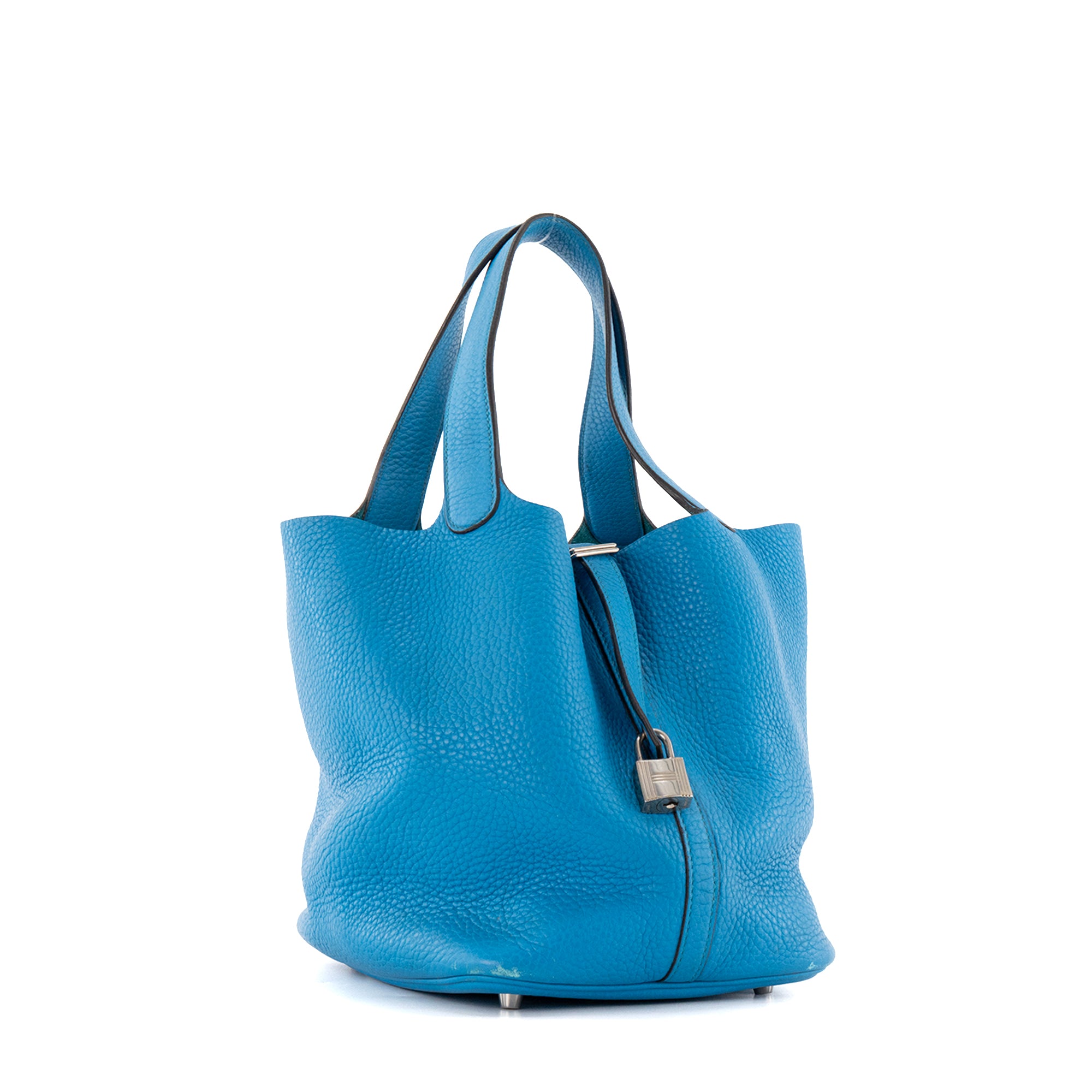HERMÈS - Sac à main Picotin 22 Hermès en cuir taurillon clémence bleu zanzibar