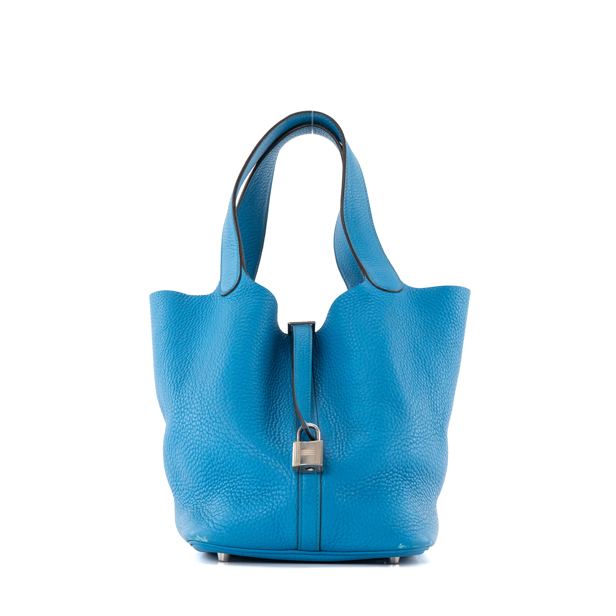 HERMÈS - Sac à main Picotin 22 Hermès en cuir taurillon clémence bleu zanzibar