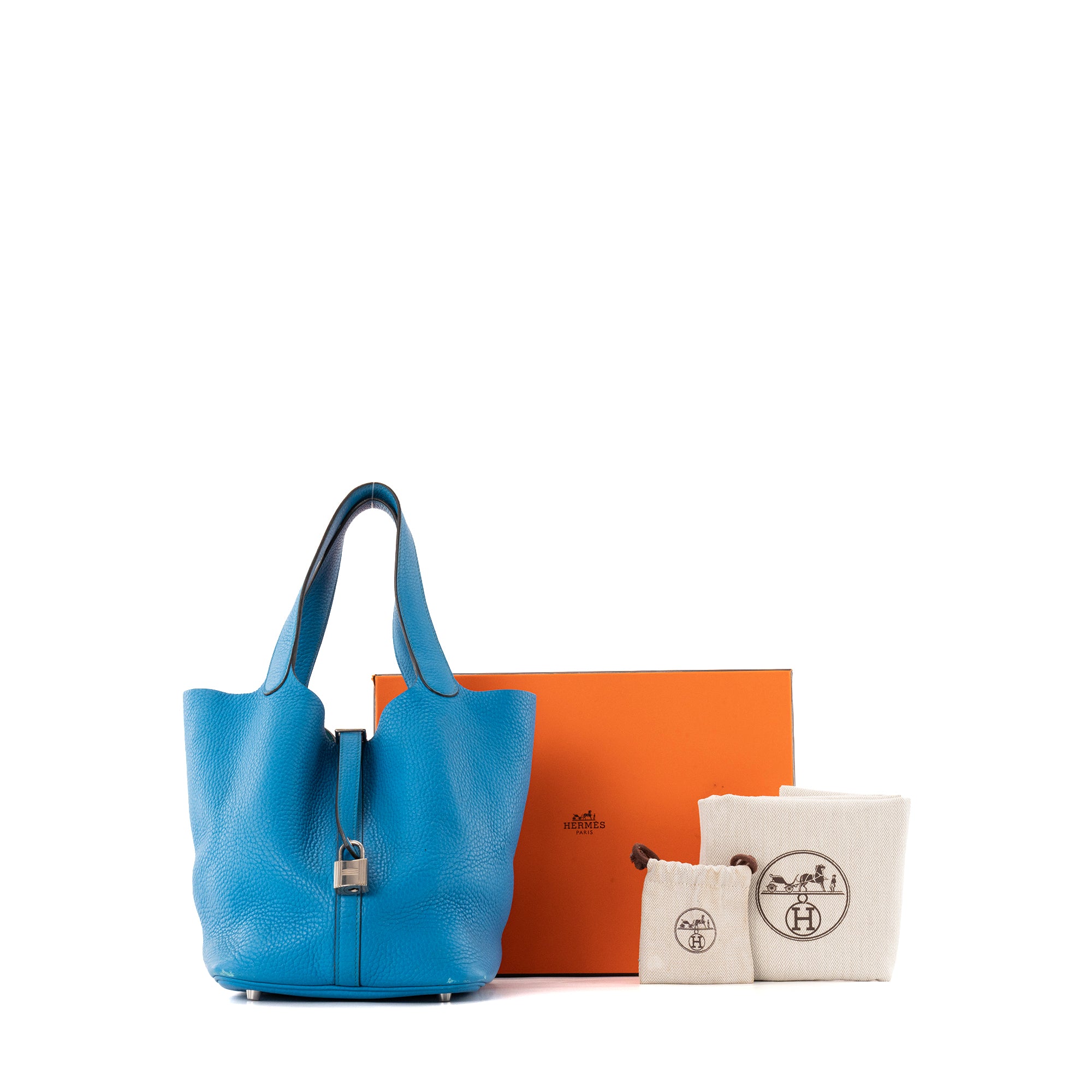 HERMÈS - Sac à main Picotin 22 Hermès en cuir taurillon clémence bleu zanzibar