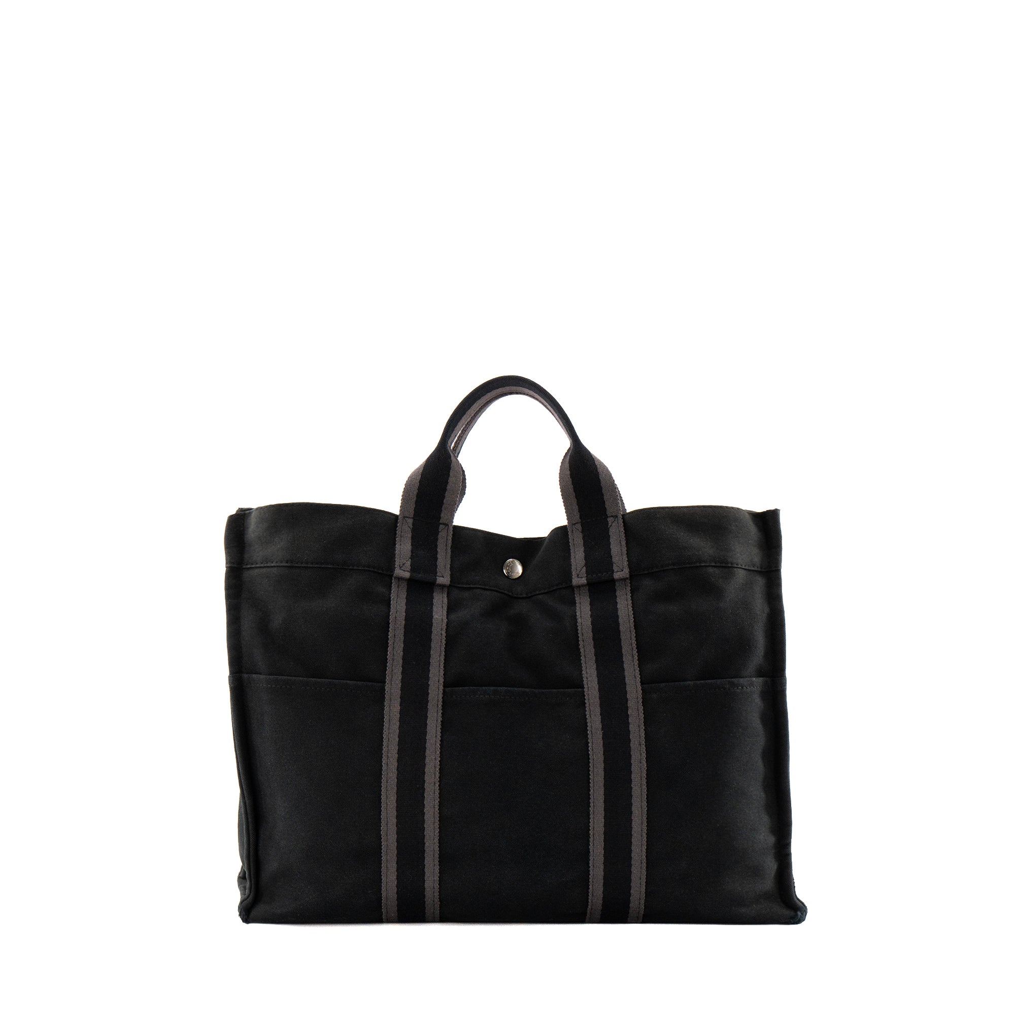 HERMÈS - Sac cabas Toto Hermès en toile noire et grise