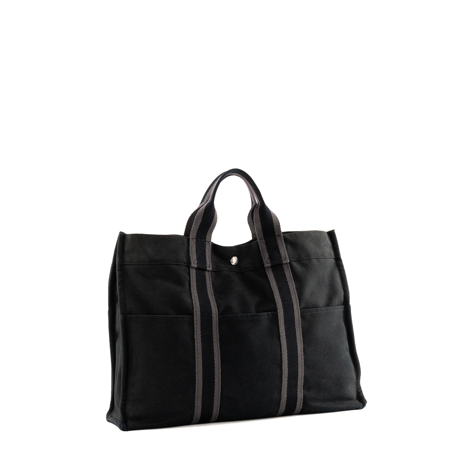 HERMÈS - Sac cabas Toto Hermès en toile noire et grise