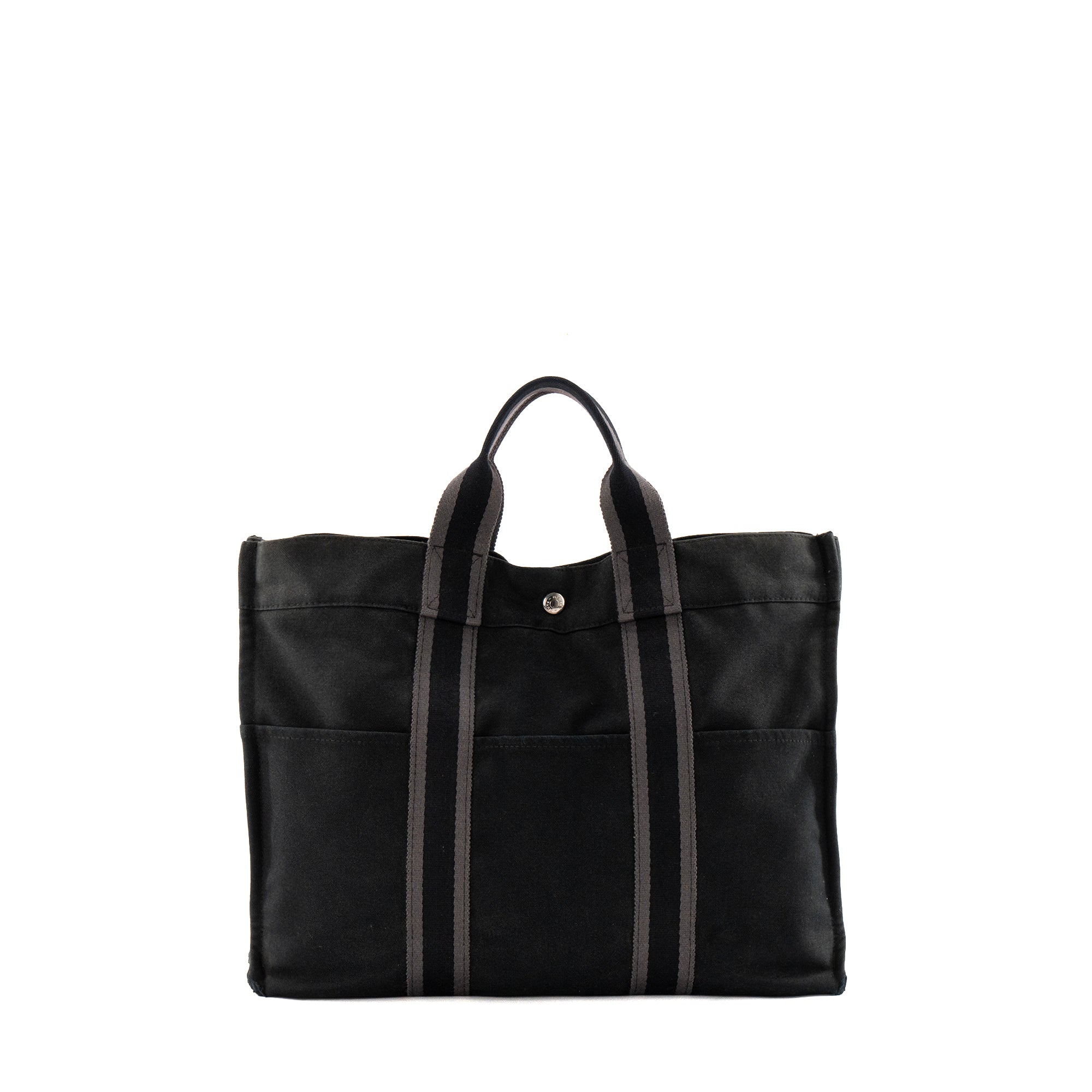 HERMÈS - Sac cabas Toto Hermès en toile noire et grise