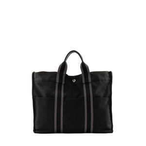 HERMÈS - Sac cabas Toto Hermès en toile noire et grise