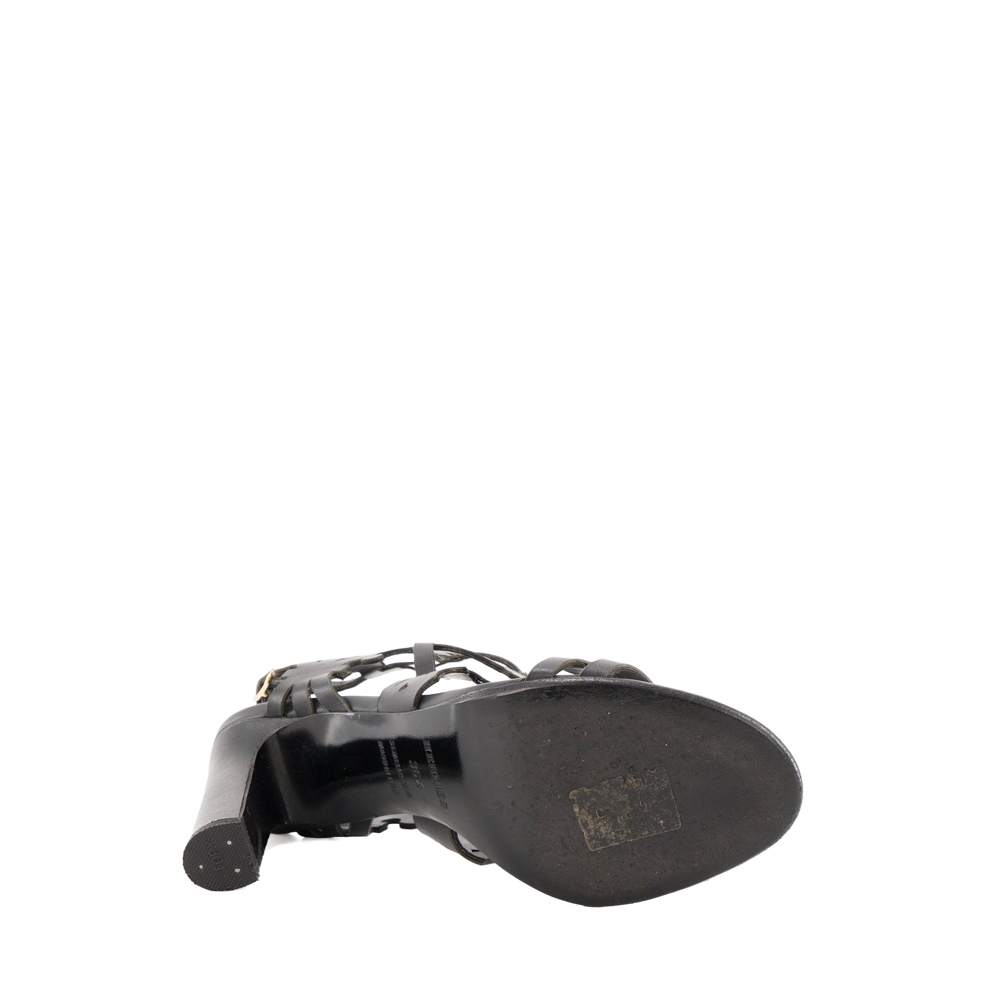 HERMÈS - Sandales à talons Keira Hermès en cuir noir (T36,5)