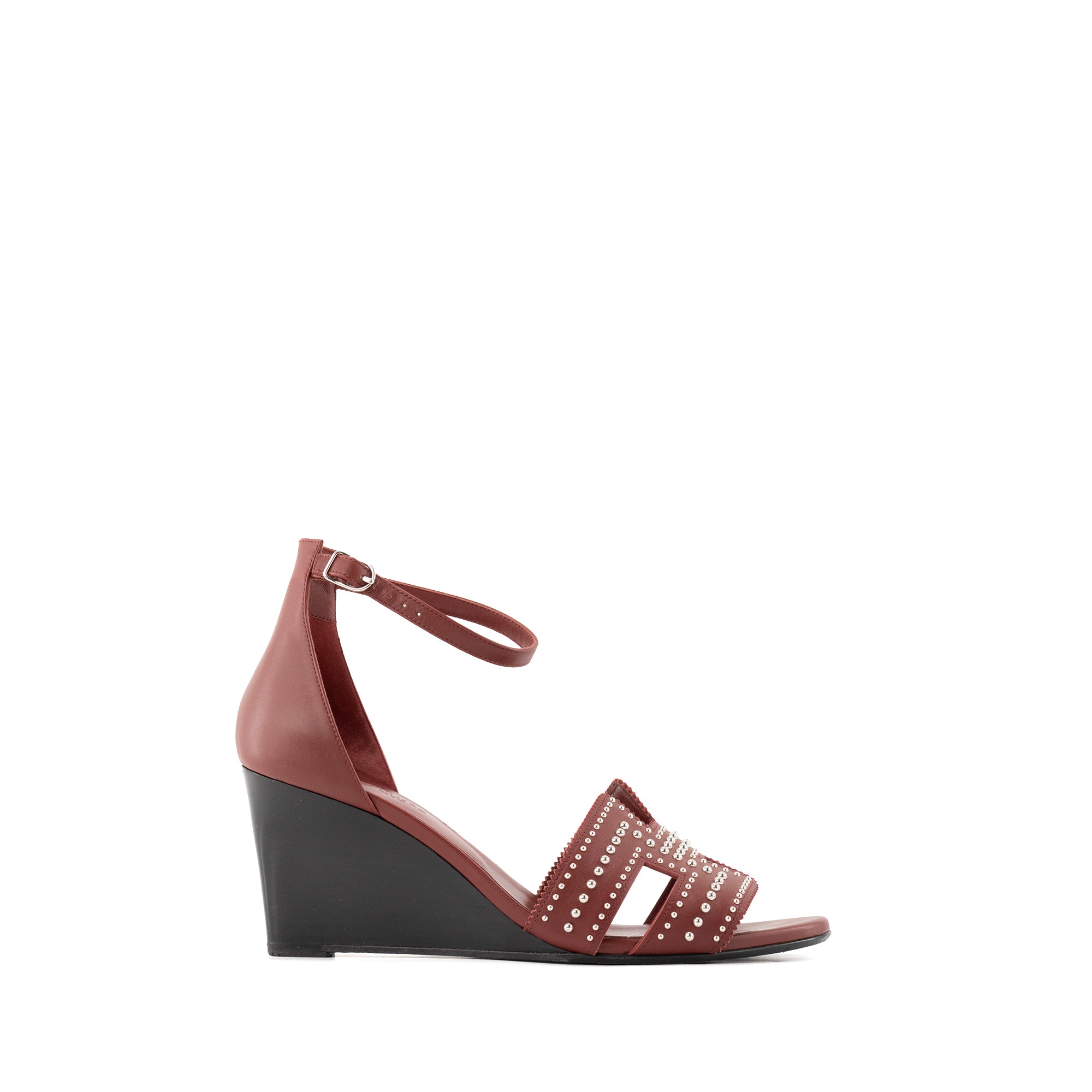 HERMÈS - Sandales à talons Legend Hermès en cuir bordeaux et studs (T39,5)